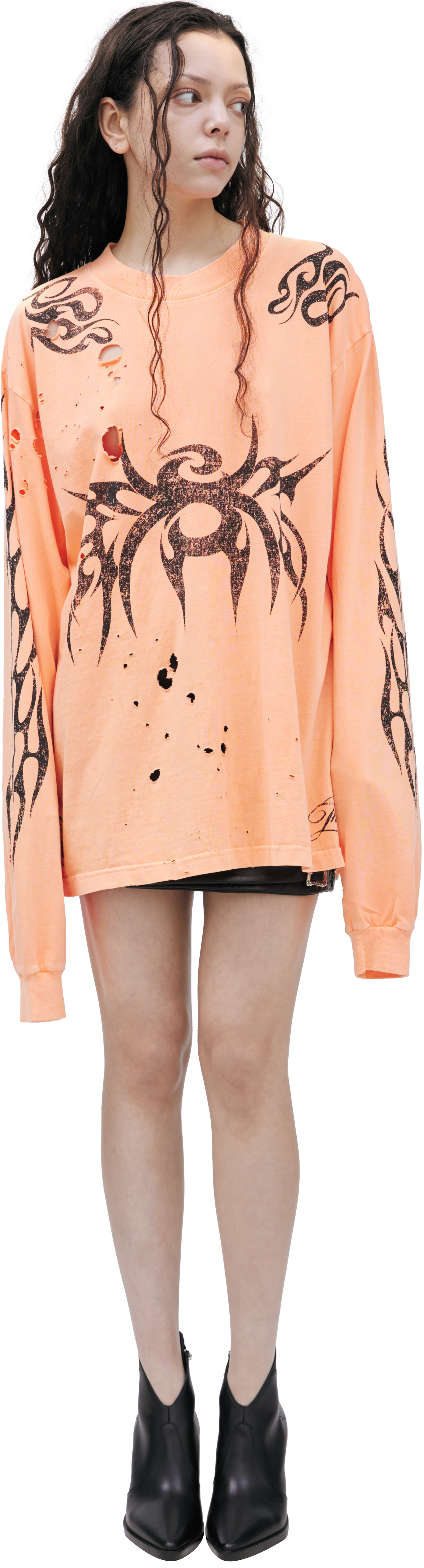 Buy Hellstar women orange longsleeve shirt with a ripped look for