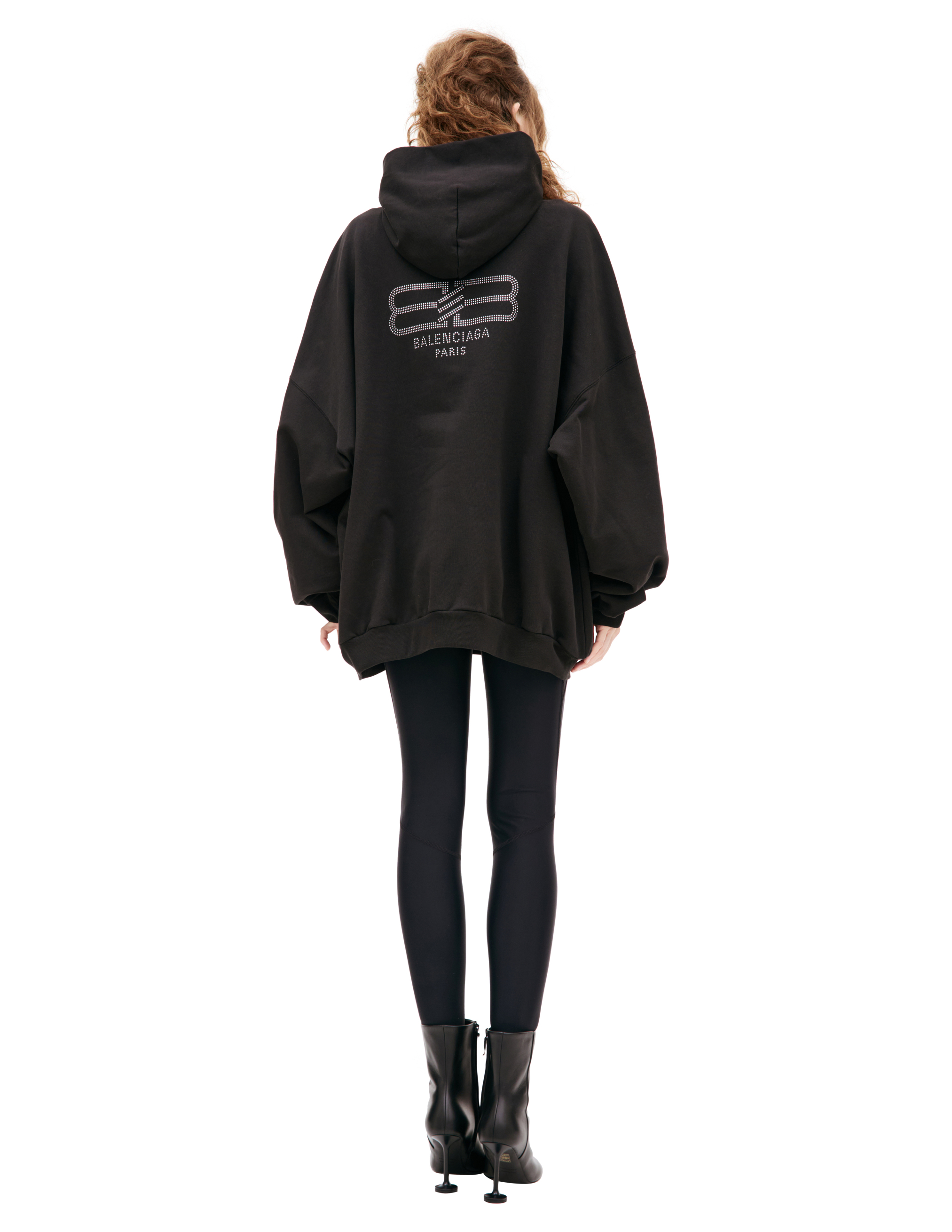 Shop Balenciaga Hoodie With Rhinestones In Black