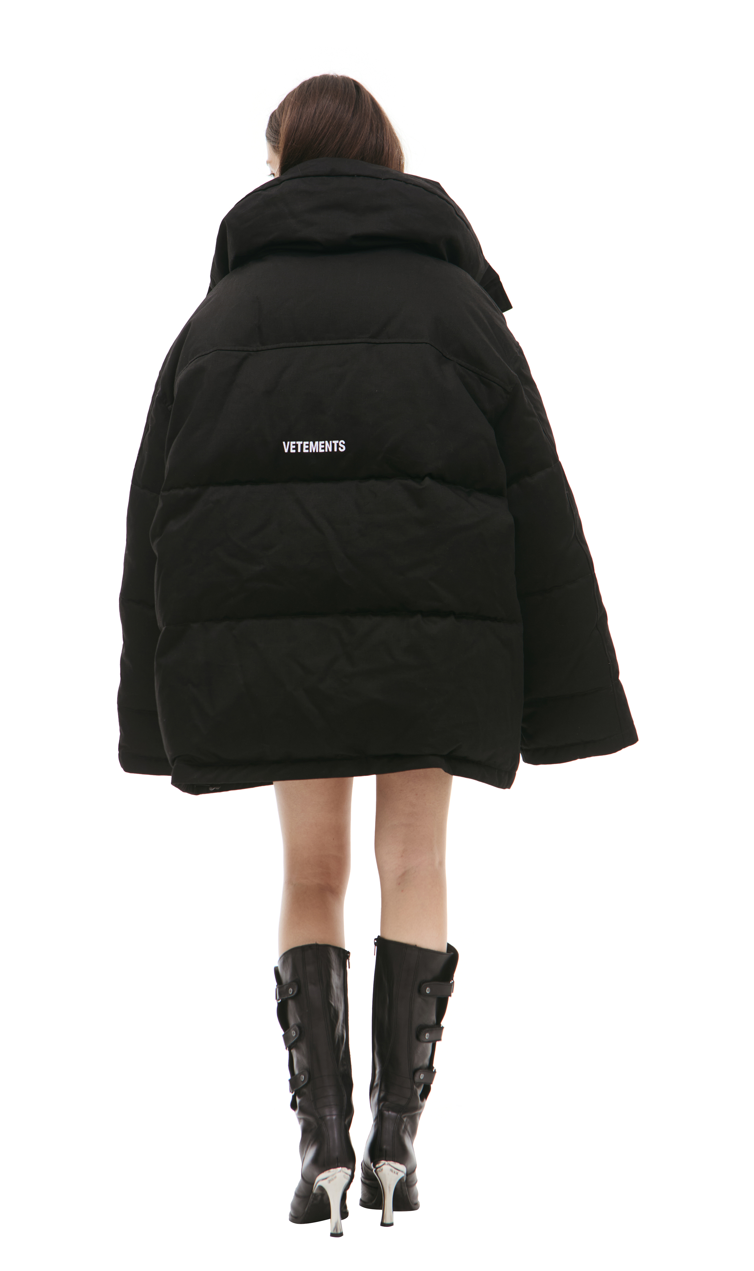 Buy VETEMENTS women black down jacket with high collar for
