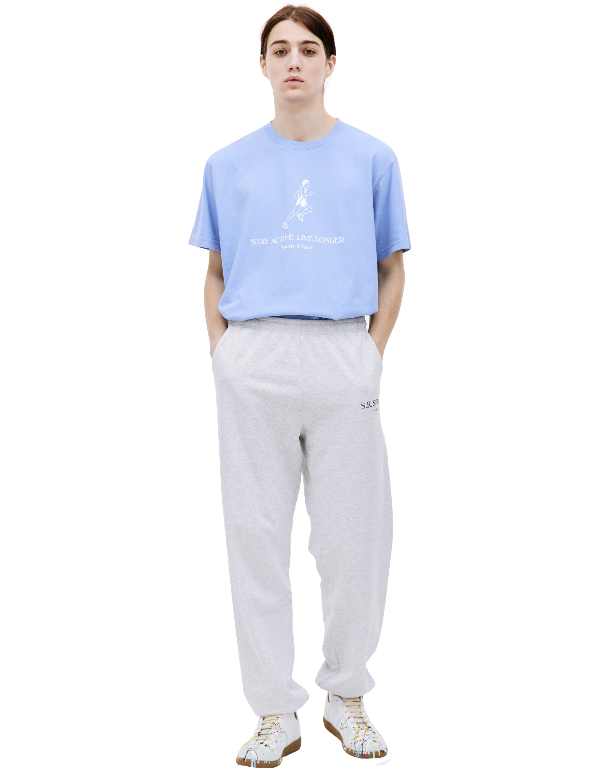 Shop Sporty And Rich 'sr Sport' Printed Sweatpants In Grey