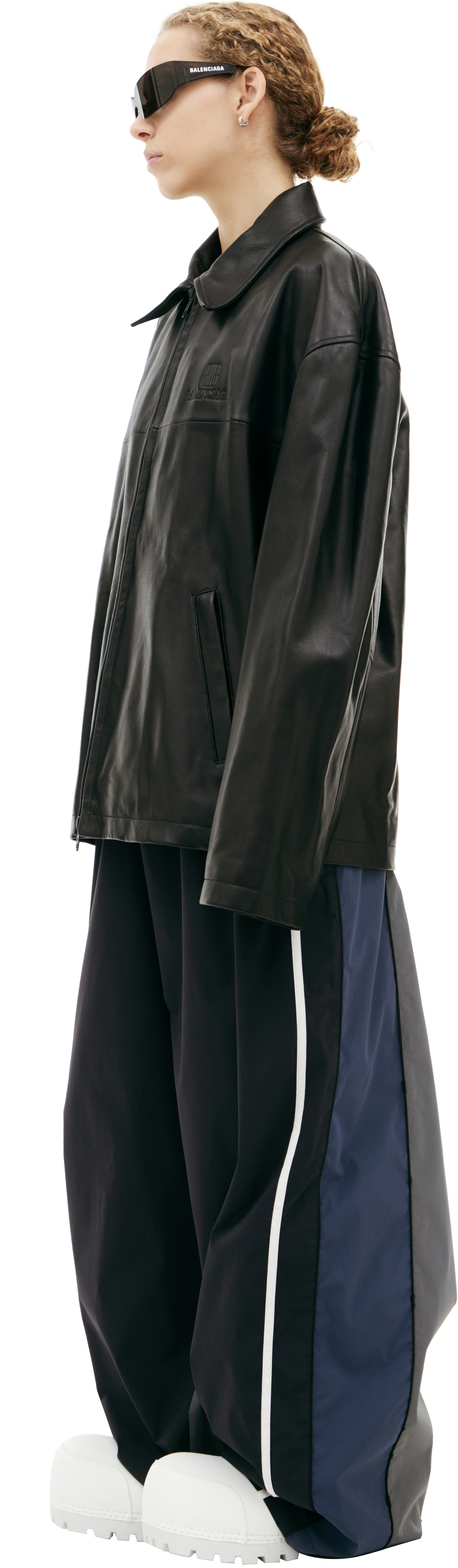 Buy Balenciaga women black leather jacket for $4,465 online on