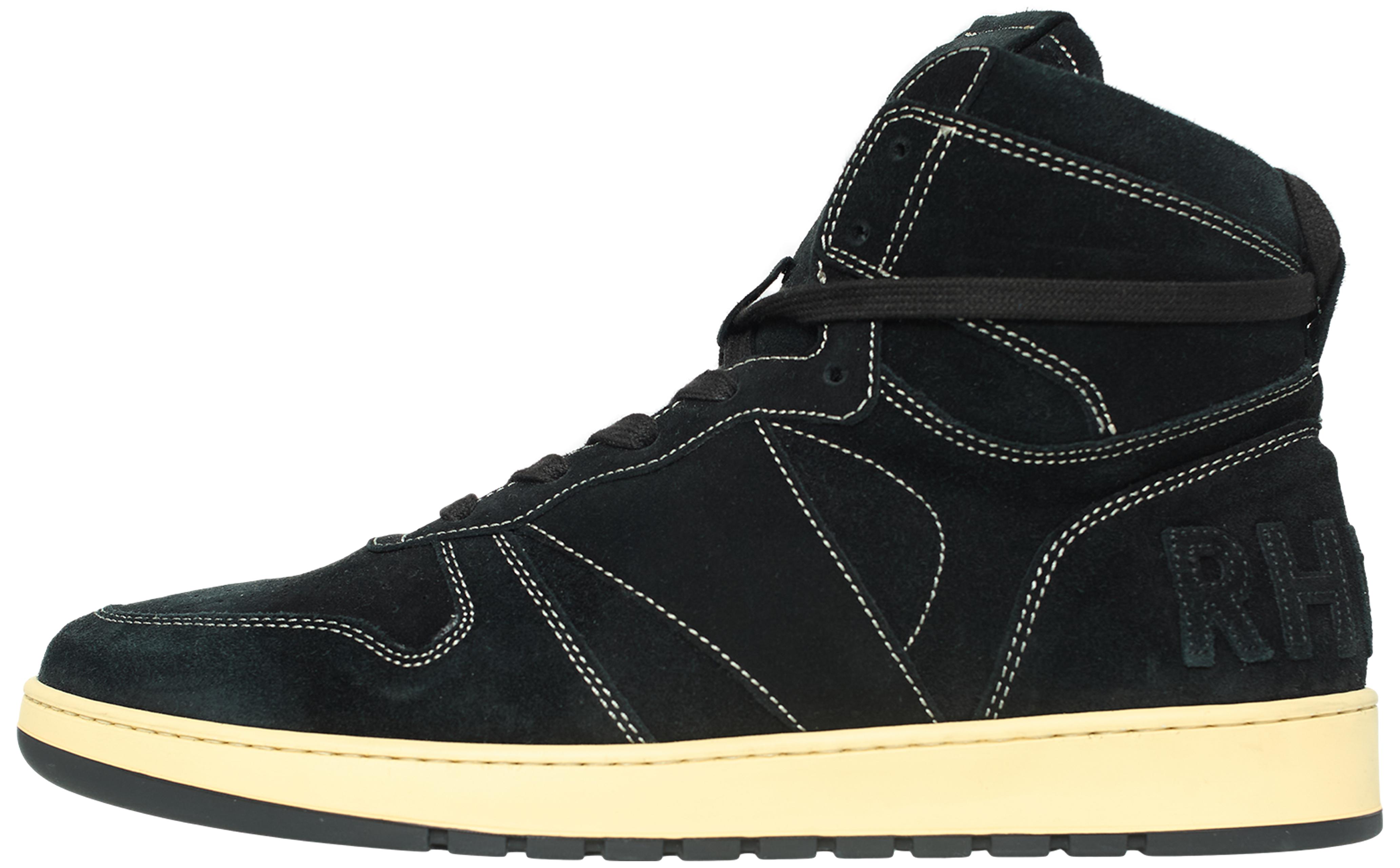Buy RHUDE men black rhecess suede sneakers for $574 online