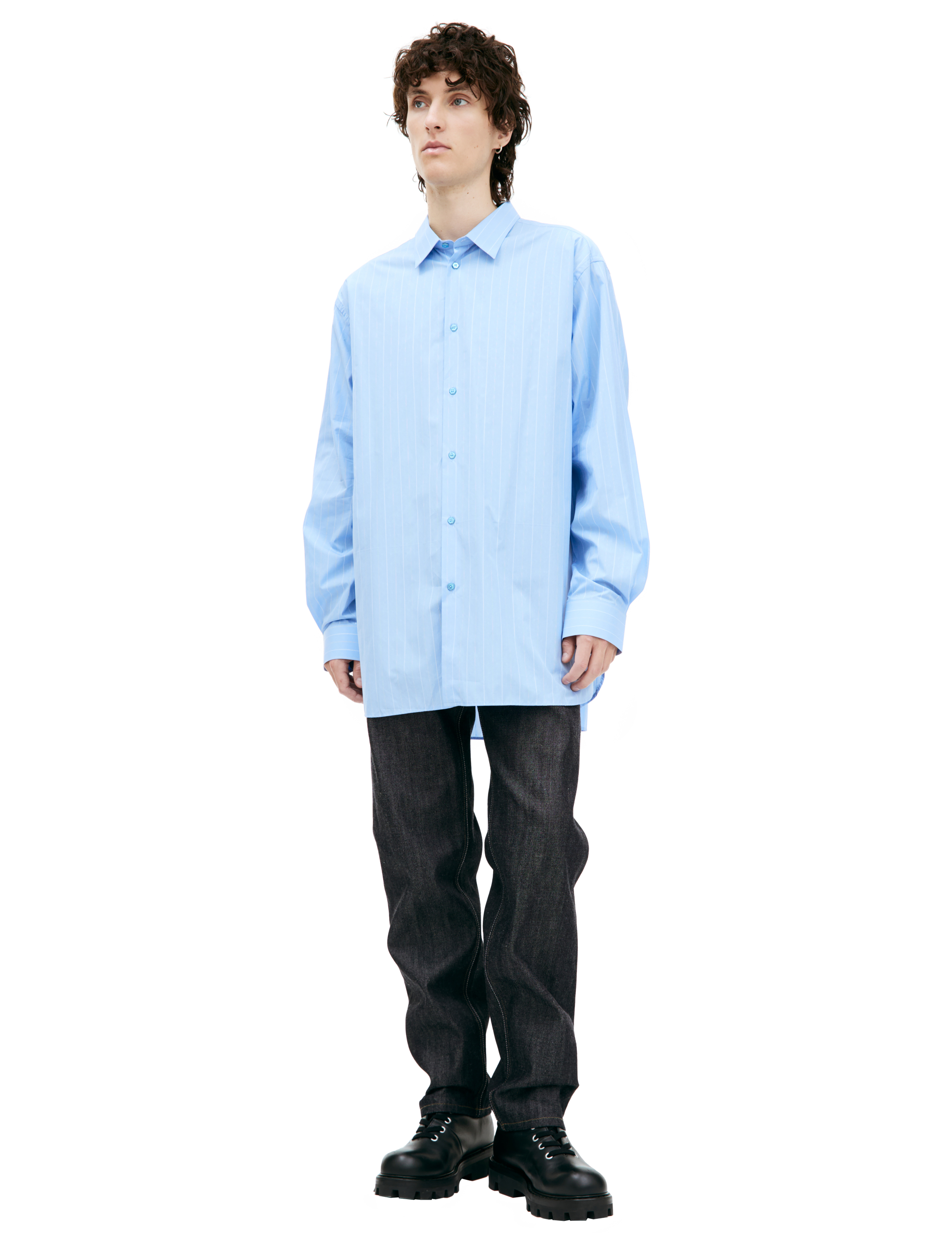 Shop Marni Shirt With A Torn Collar In Blue