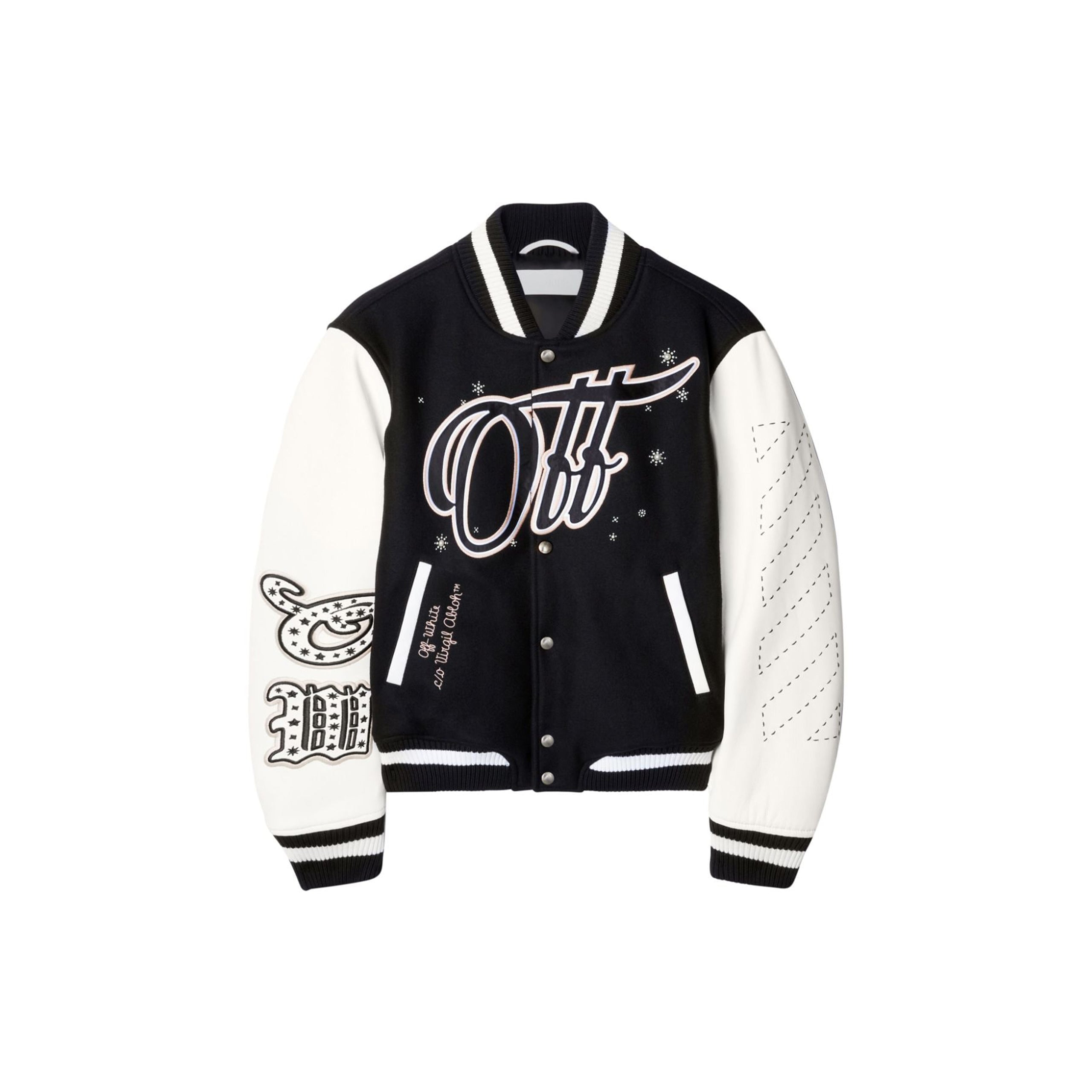 Off-white Wo Emb Bling Stars Varsity Jacket In Animal Print