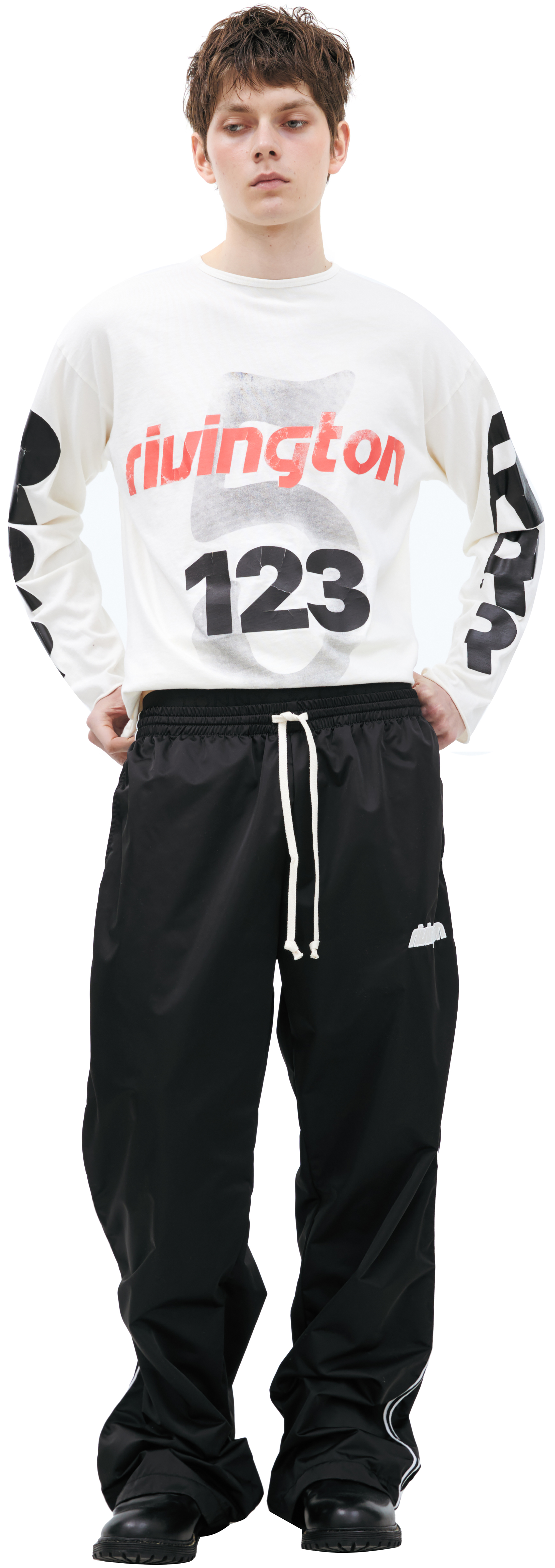 Buy RRR123 men black sweatpants with logo for $870 online on SV77