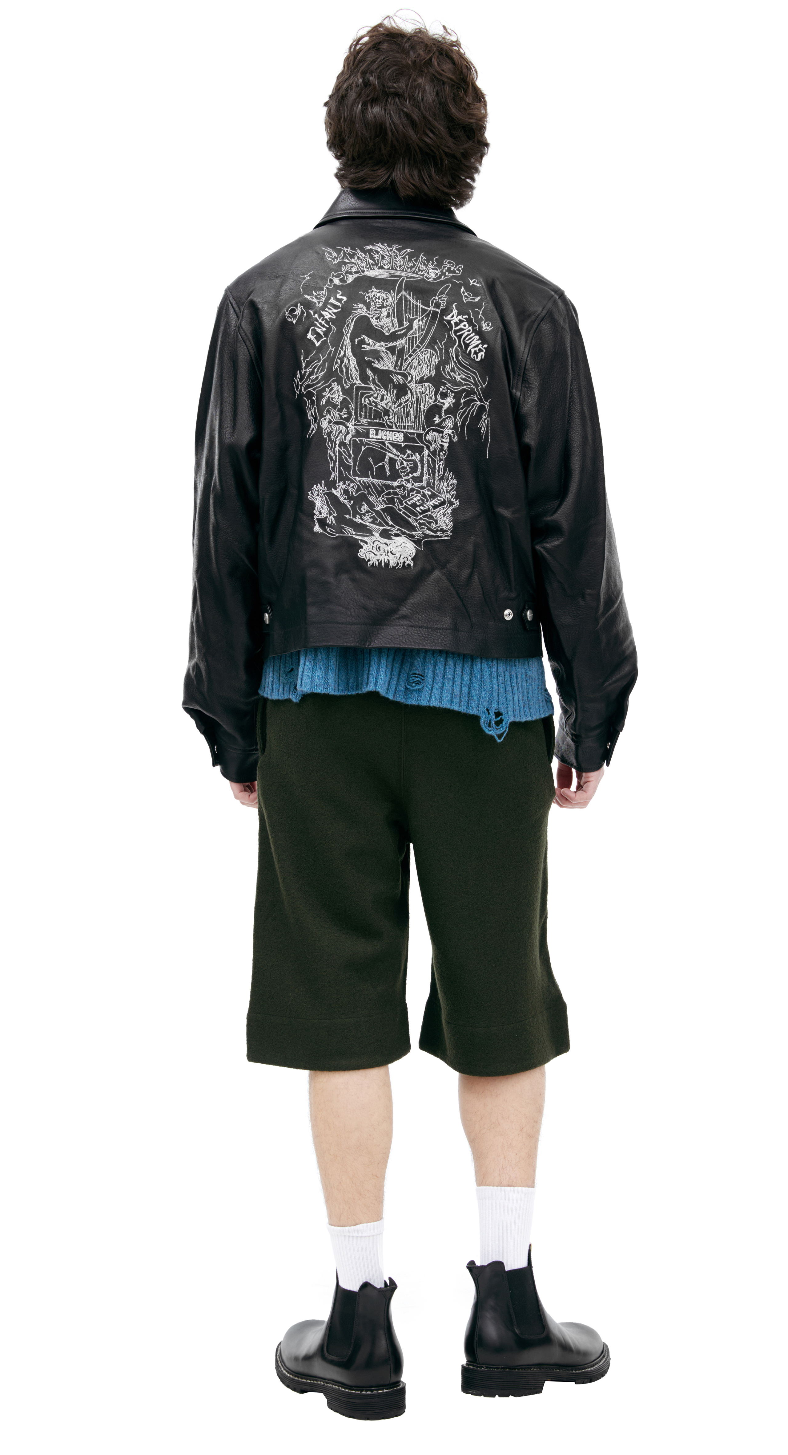 Buy Enfants Riches Déprimés men black leather embroidered jacket