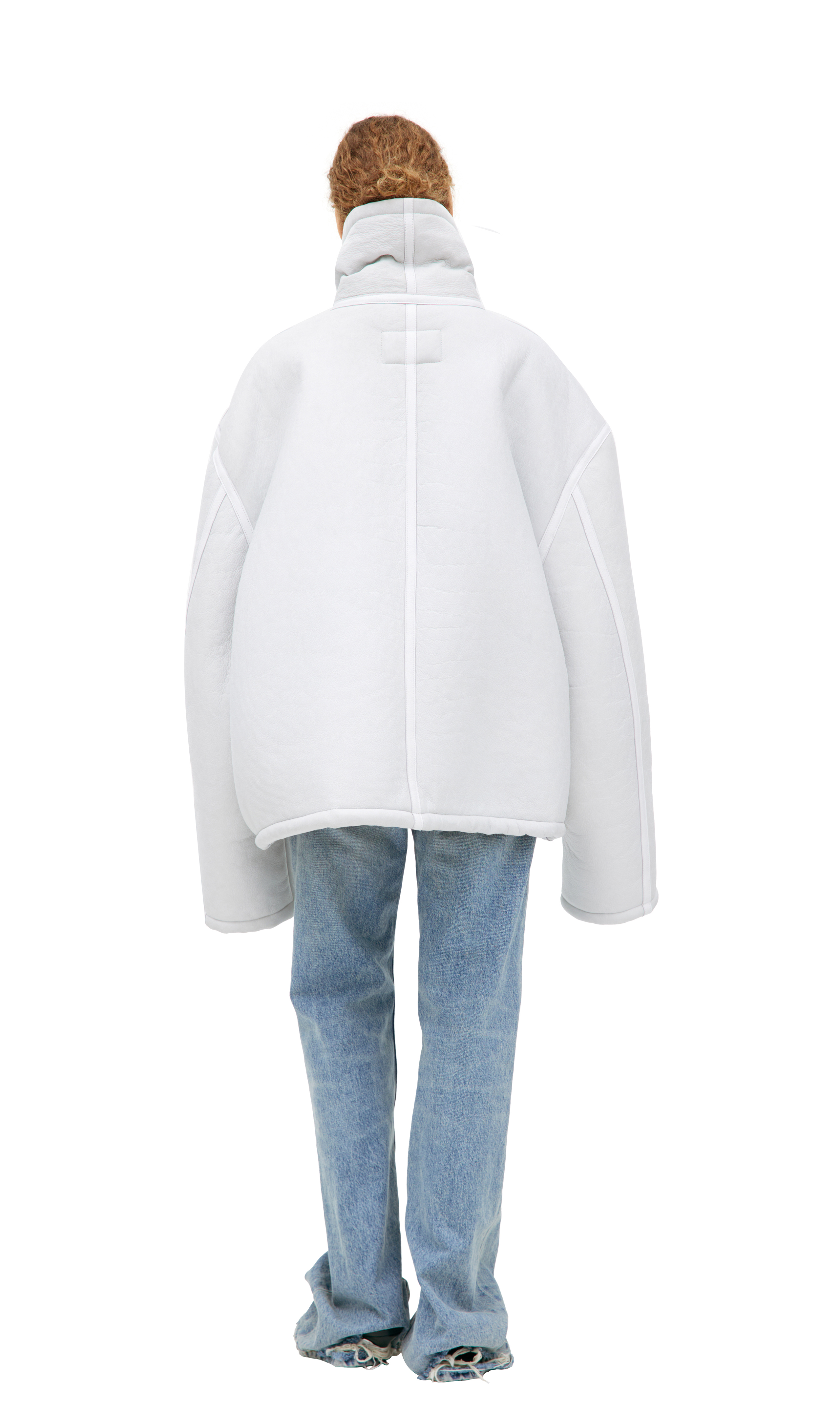 Buy Balenciaga women white leather sheepskin coat for