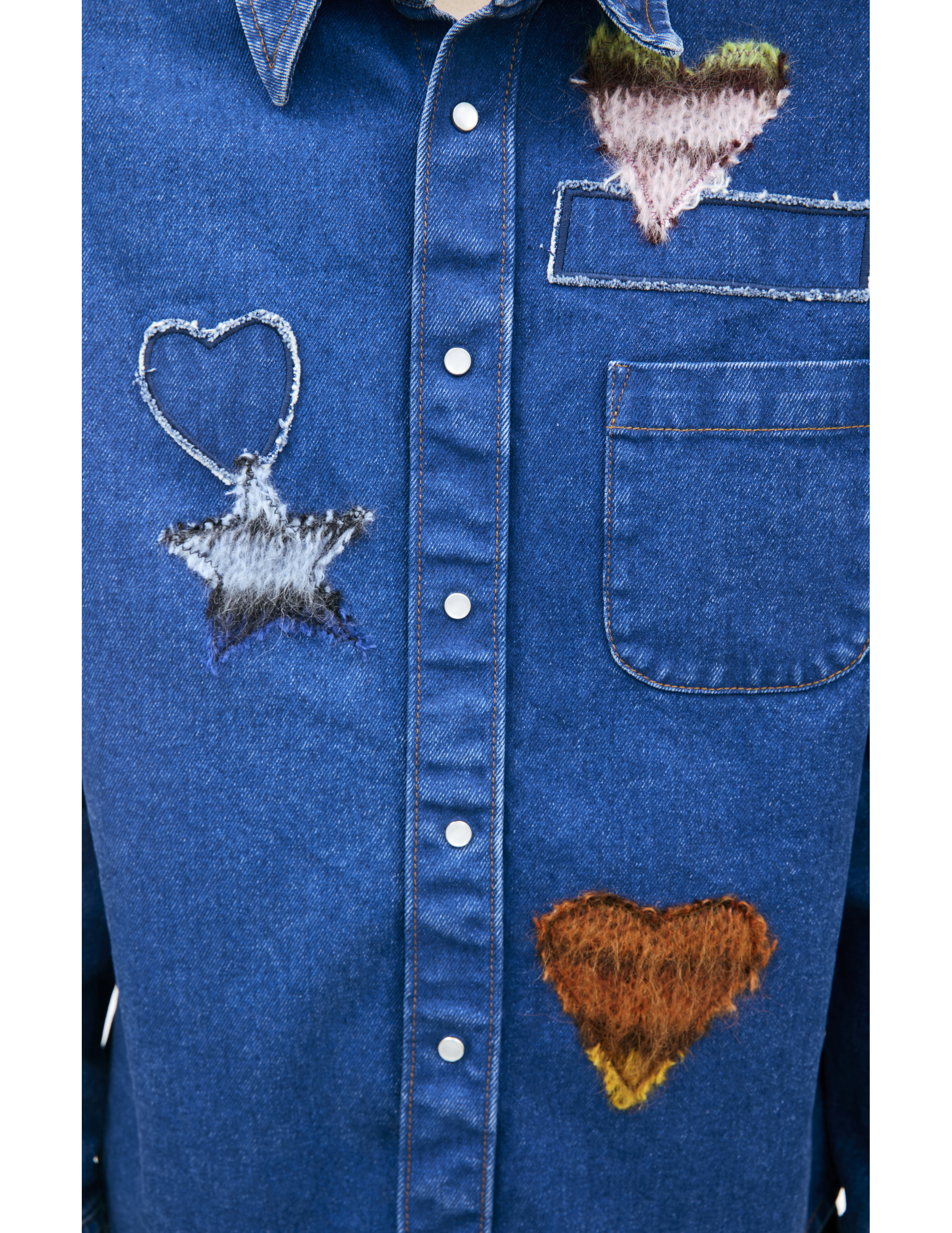 Shop Marni Denim Shirt With Patches In Blue