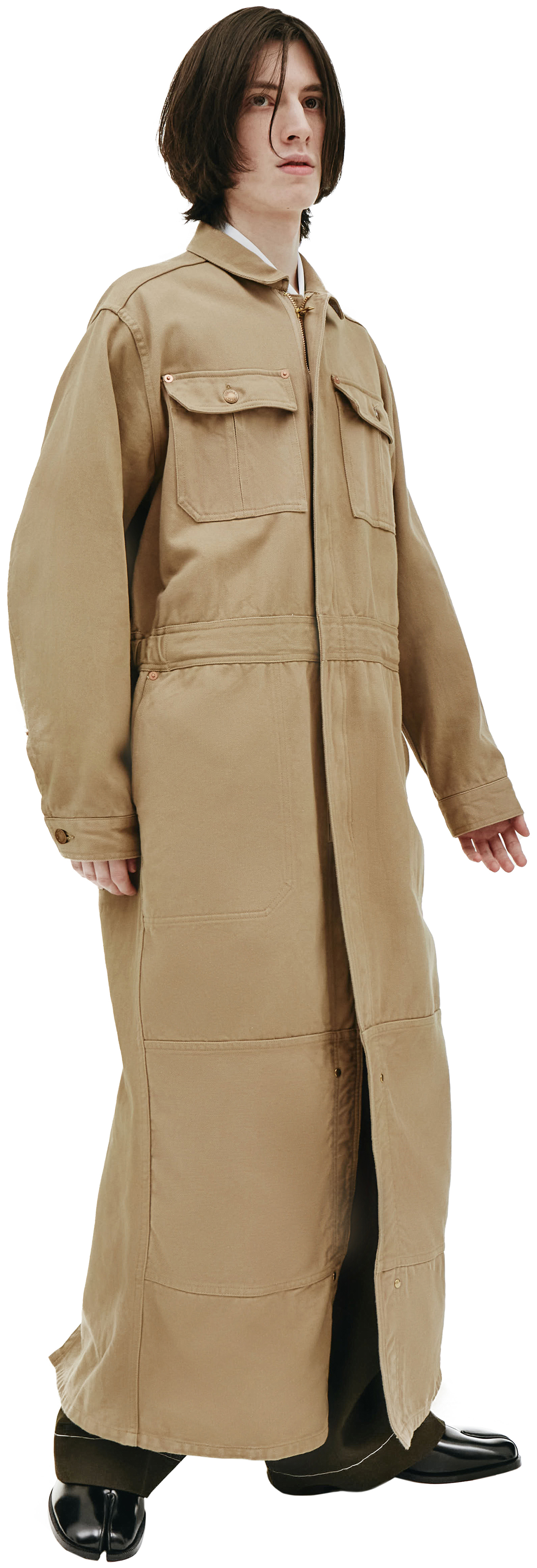 Buy Doublet men brown silk & cotton jumpsuit coat for €672 online