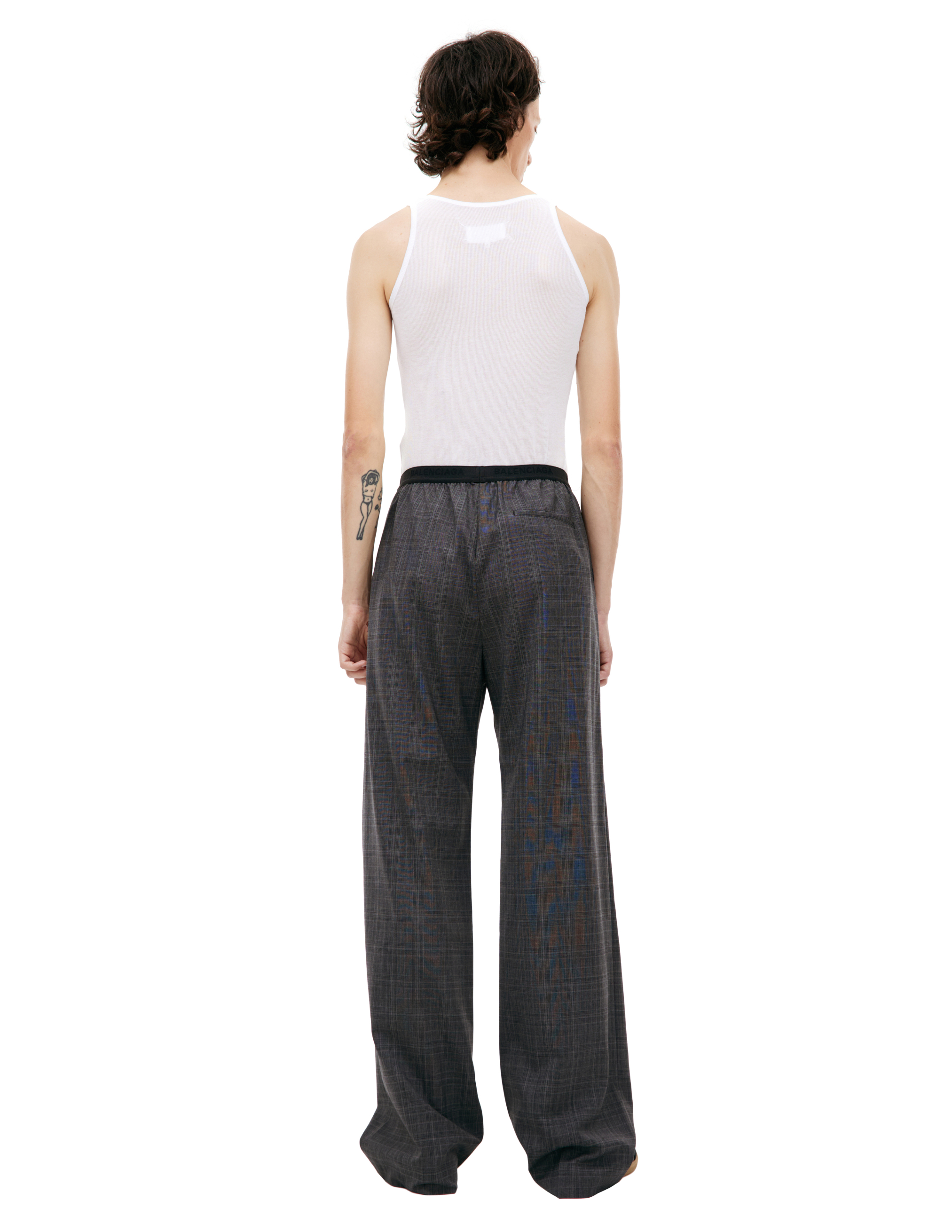 Shop Balenciaga Wool Plaid Trousers In Grey