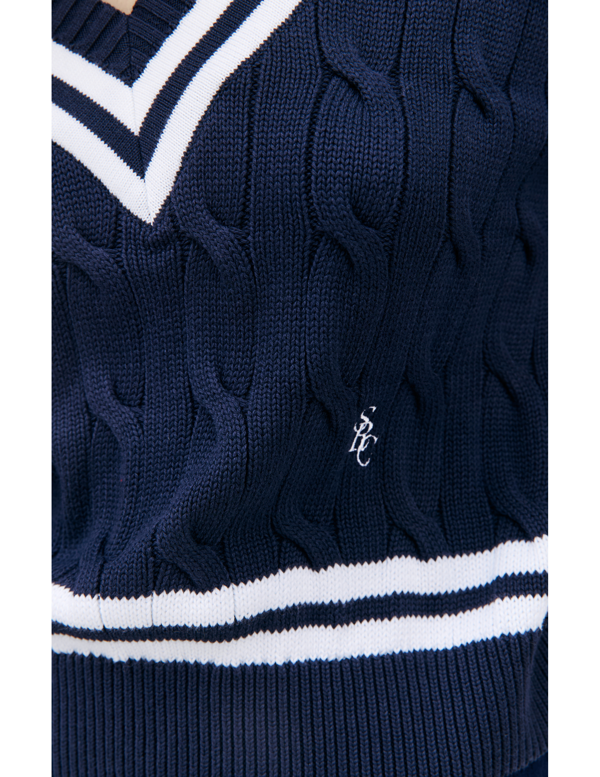 Shop Sporty And Rich Src Logo V-neck Sweater In Navy Blue