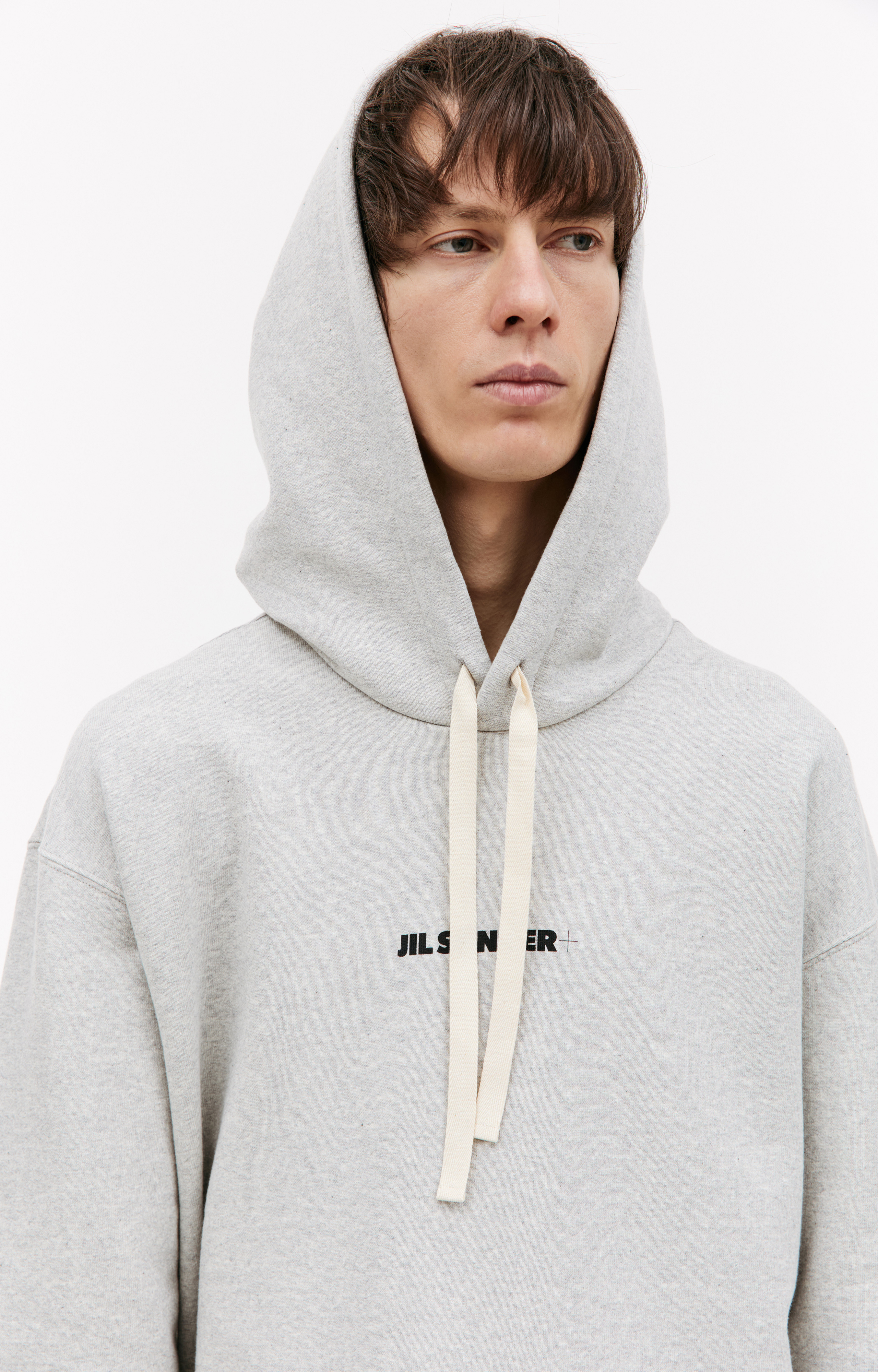 Buy Jil Sander men grey logo printed hoodie for $494 online