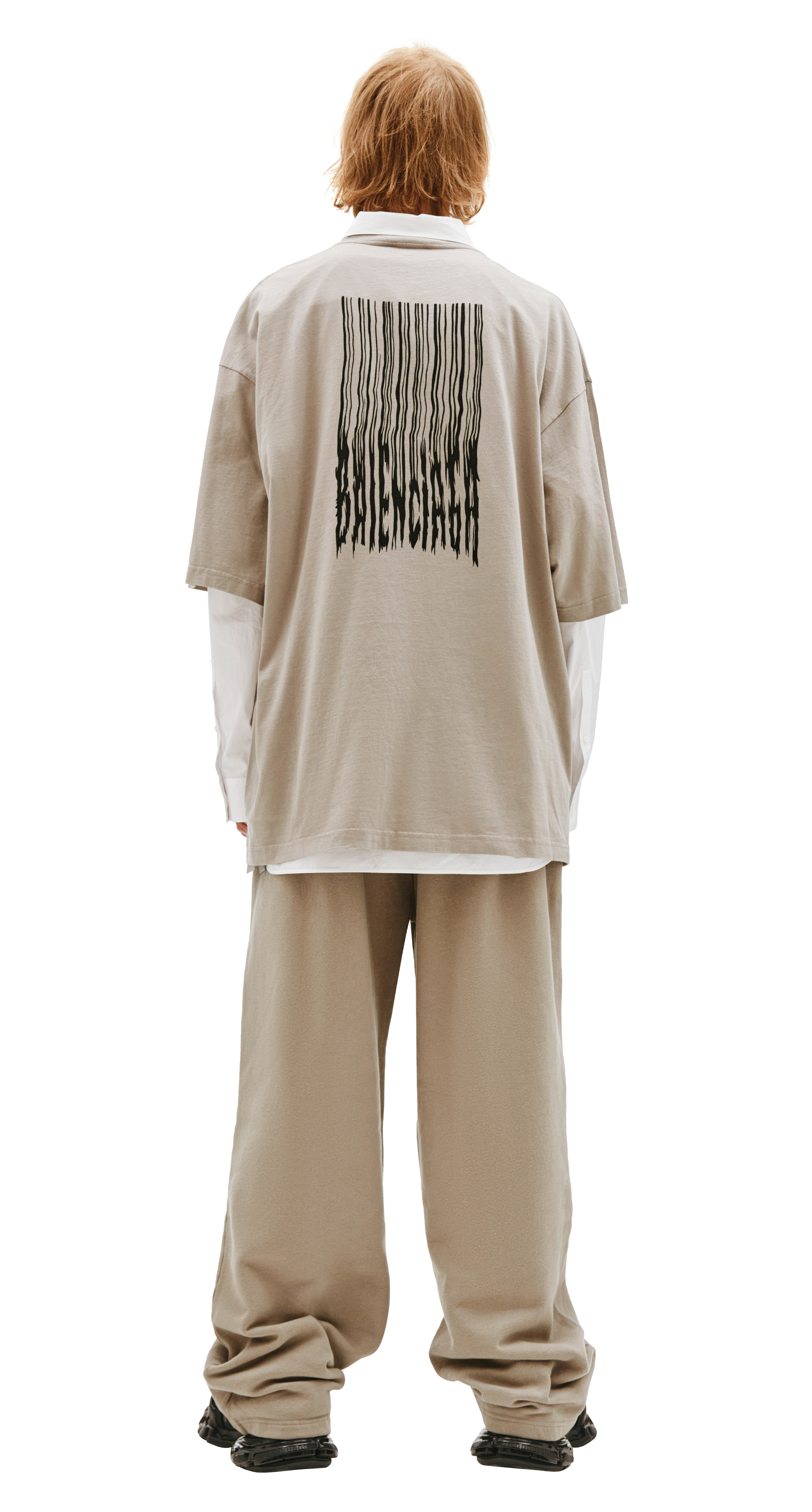 Buy Balenciaga men beige printed oversize t-shirt for $452