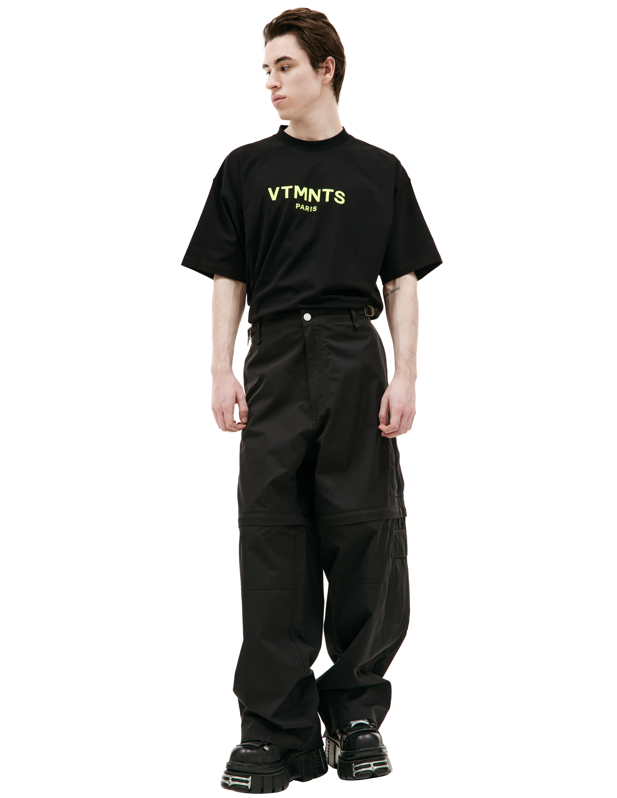 Shop Vtmnts Black Detachable Leg Cargo Trousers