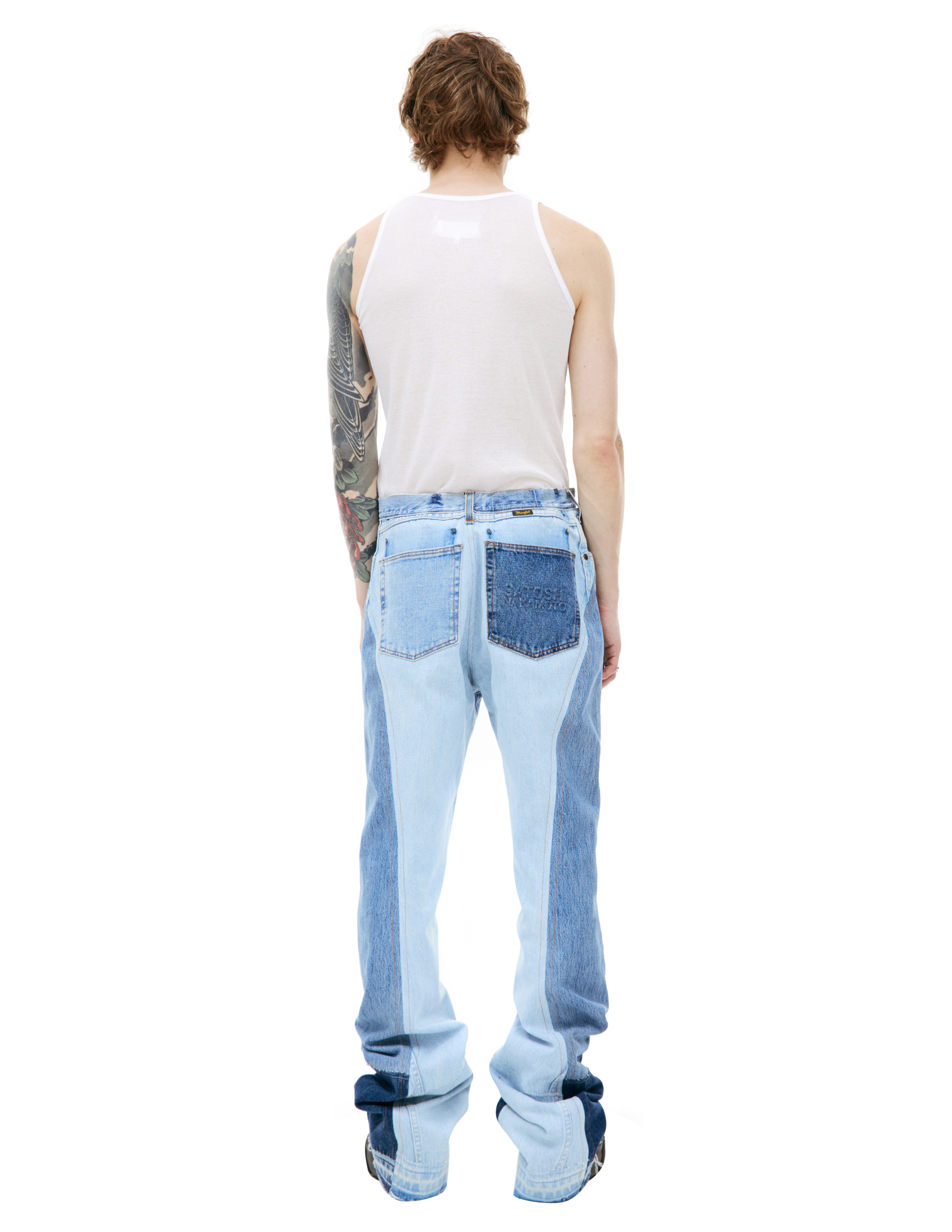 Shop Satoshi Nakamoto Patchwork Logo Jeans In Blue