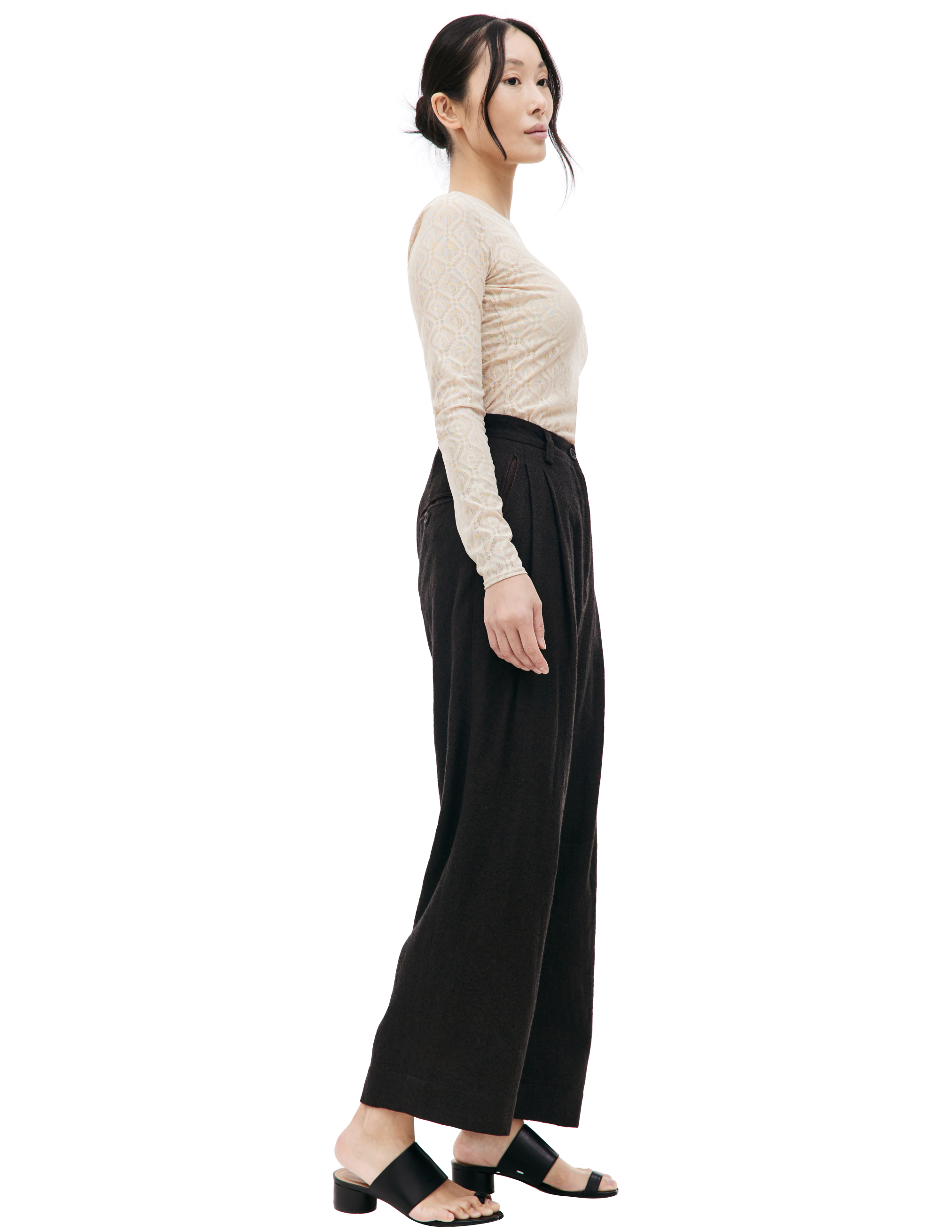 Shop Ziggy Chen Brown Wool Trousers