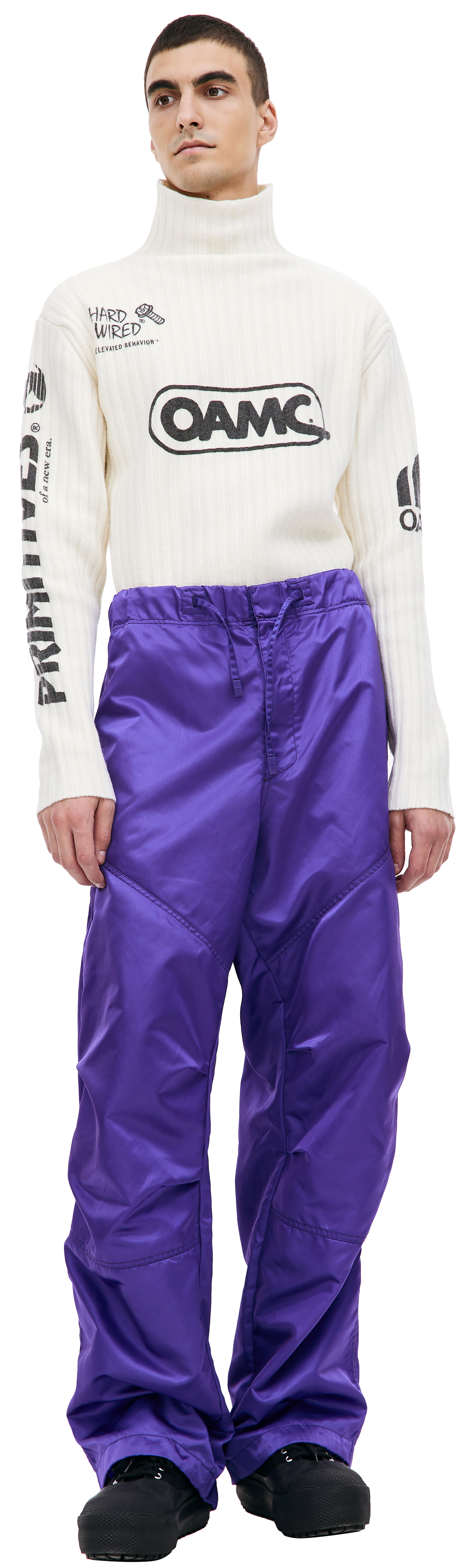 Buy OAMC men purple wide leg trousers for $428 online on
