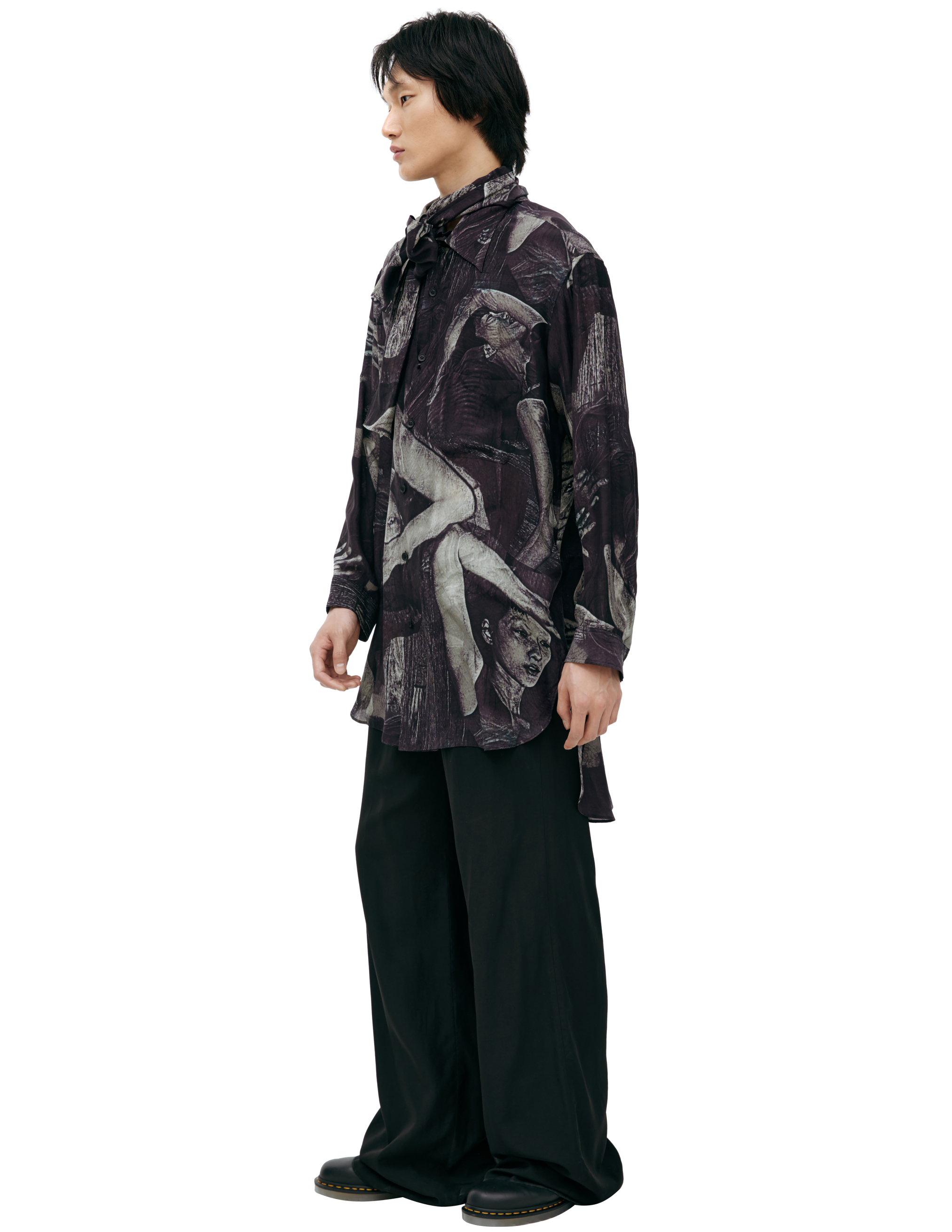 Shop Yohji Yamamoto Monoprint Silk Shirt In Black