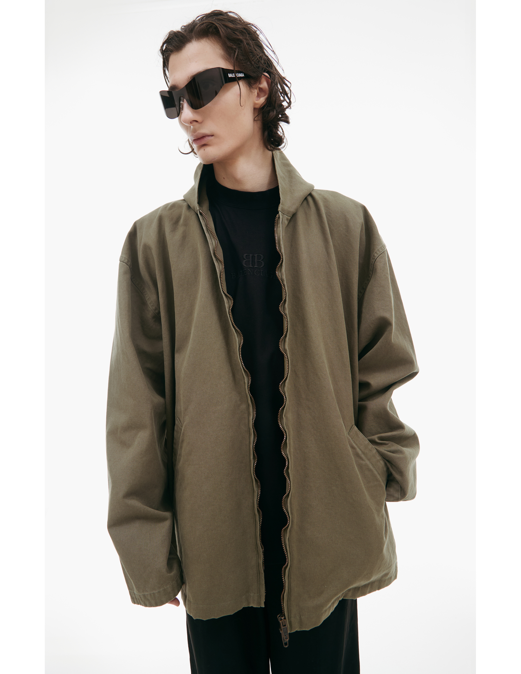 Balenciaga Khaki Hooded Jacket In Khaki