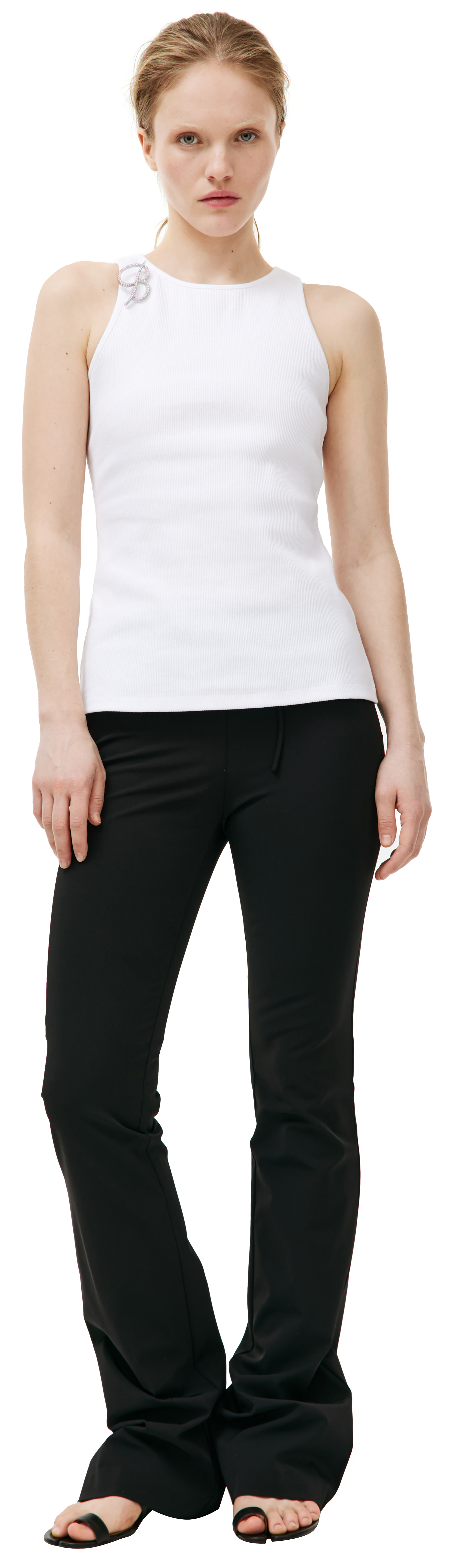 Buy Blumarine women white tank top with crystal-cut logo
