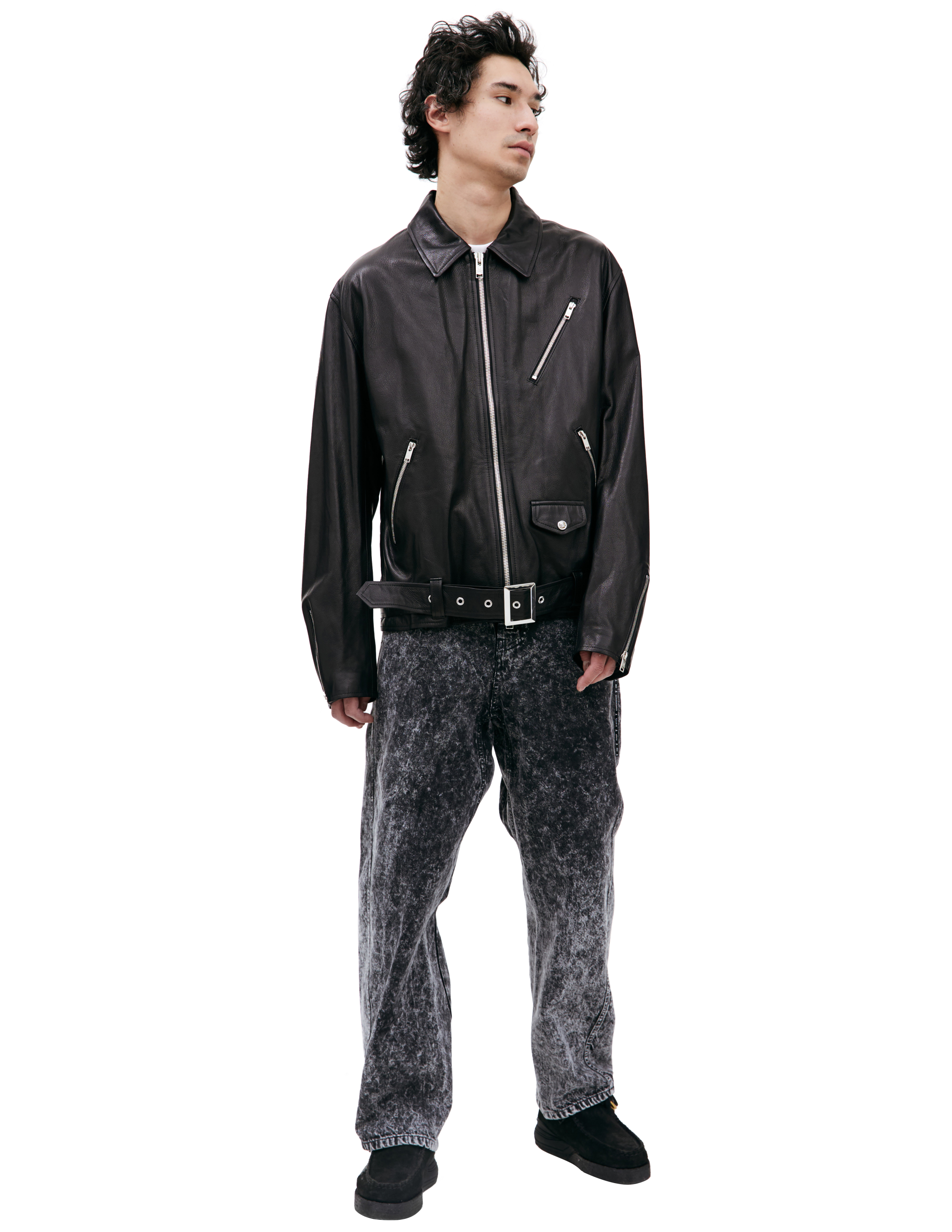 Shop Mastermind Japan Printed Leather Jacket In Black