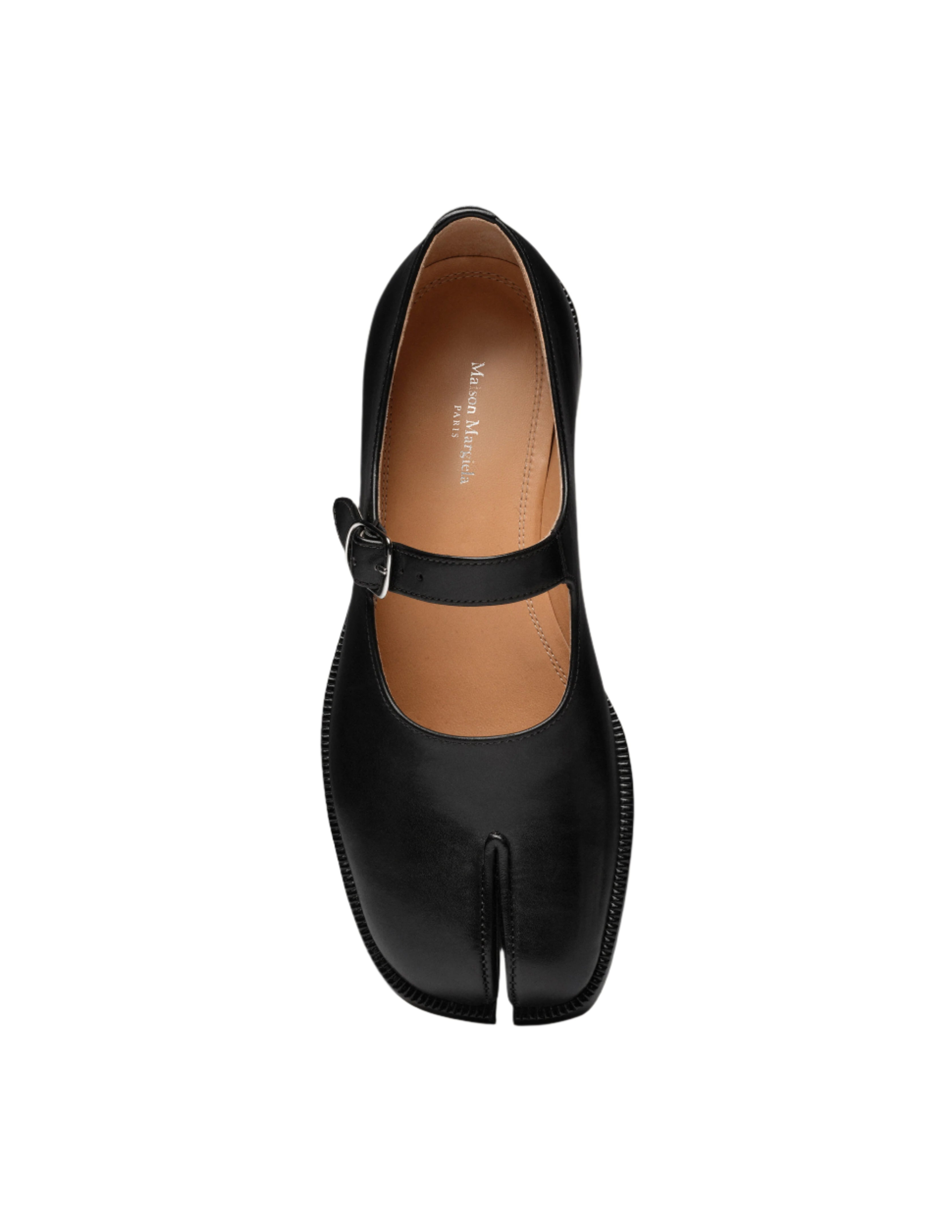 Maison Margiela Tabi Mary Jane Ballet Flat In Brushed Leather In Black