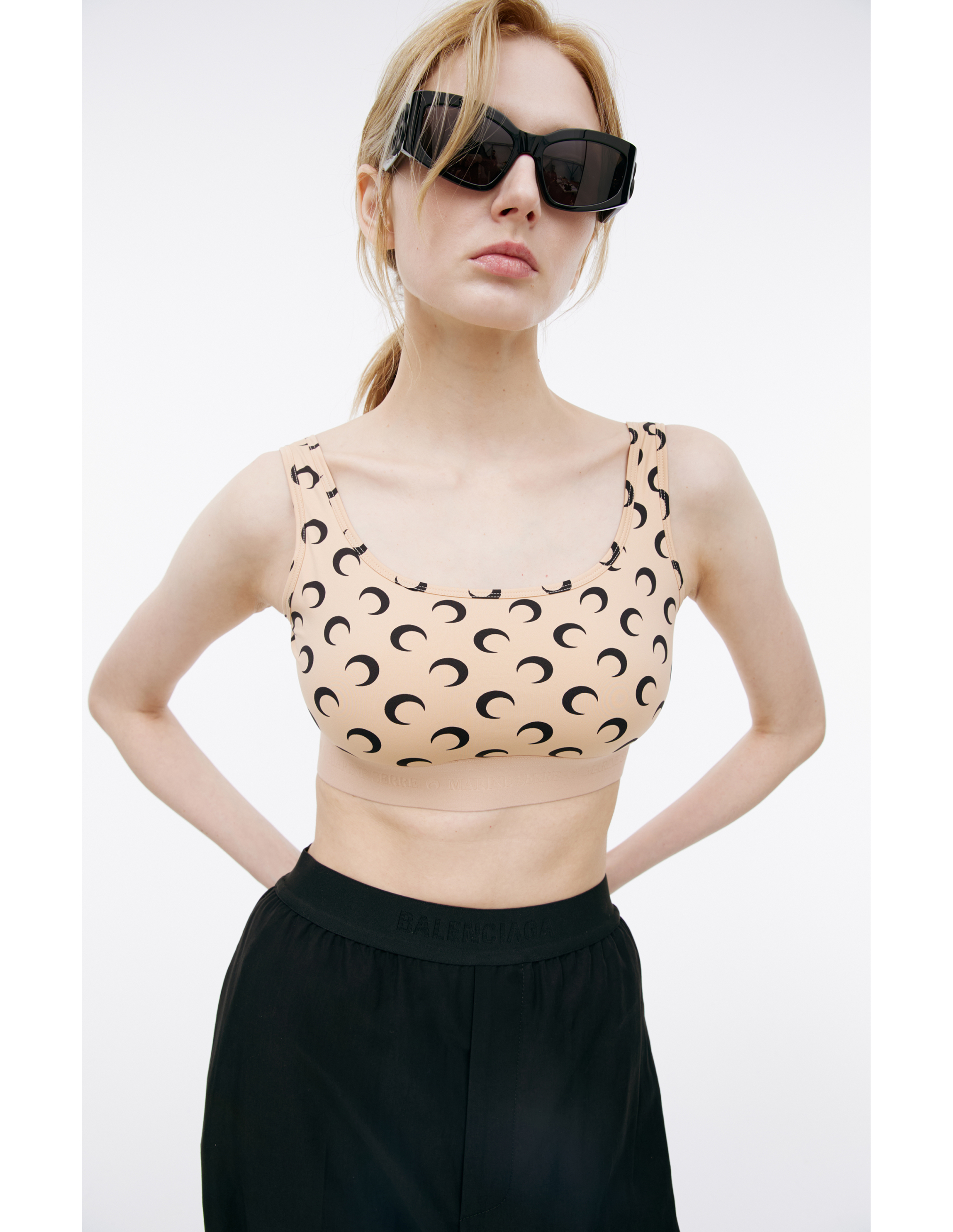 Marine Serre Moon All Over Logo Bra In Beige