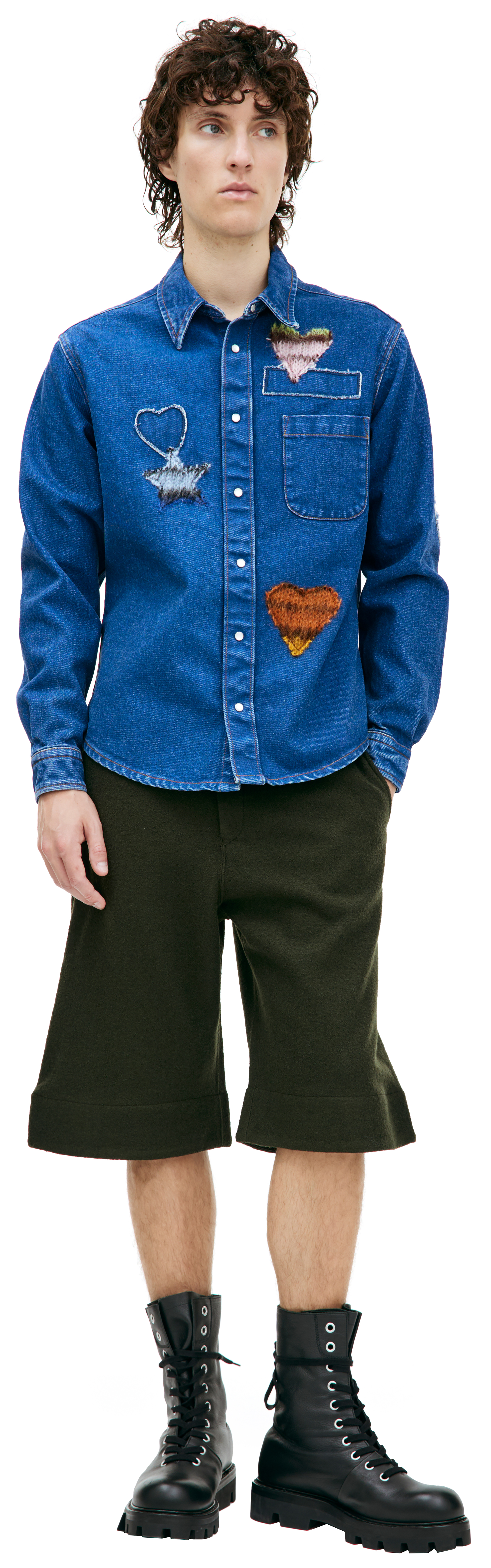 【送料関税込】 MARNI デニムシャツ パッチディテール付き Buy Marni men blue denim shirt with patches for $523 online