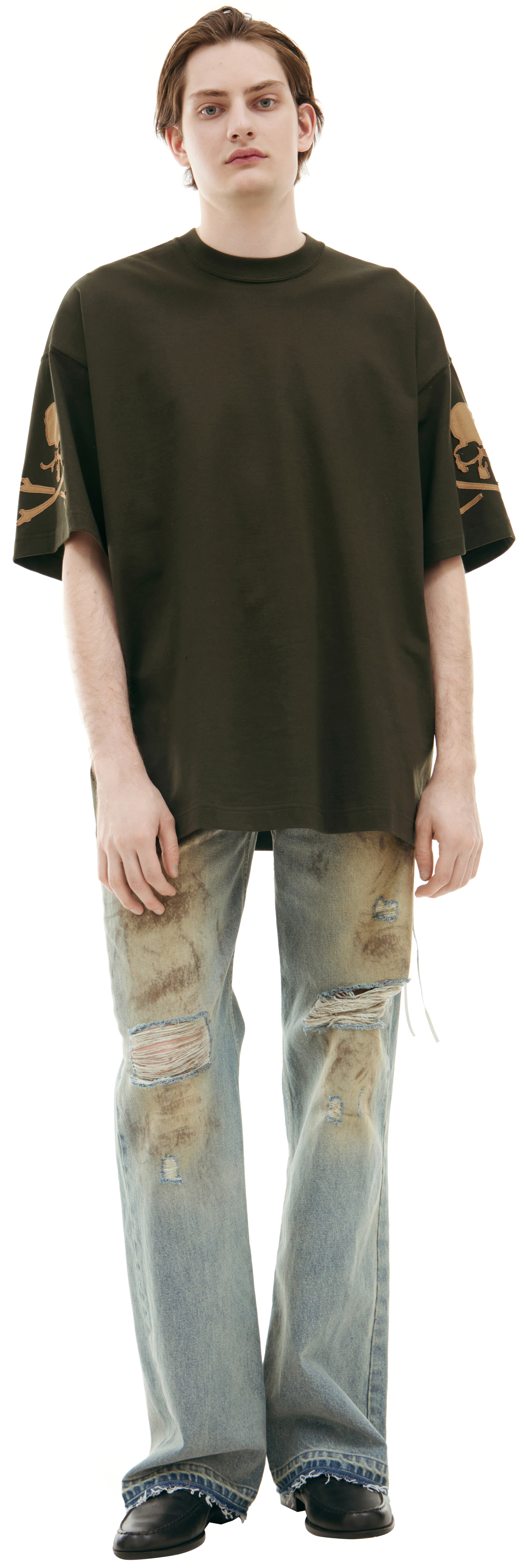 Buy Mastermind WORLD men green t-shirt with logo on sleeves