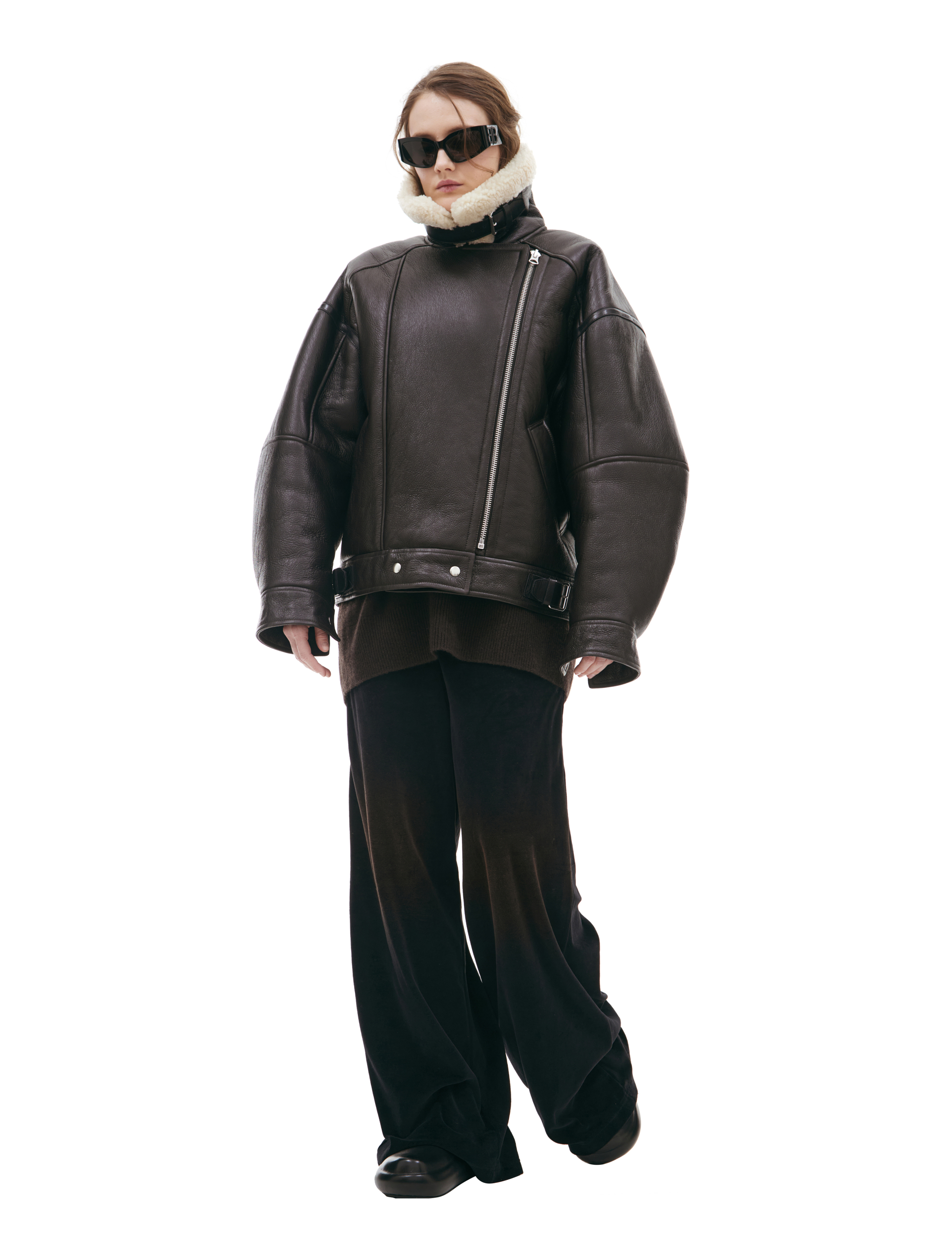 Acne Studios Sheepskin Aviator With Wool In Dark Brown