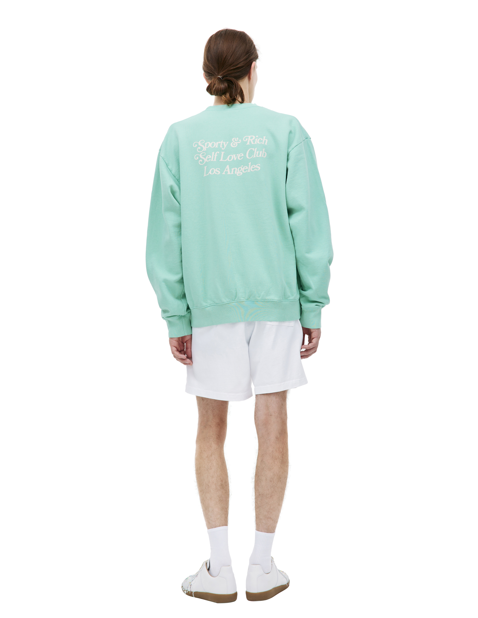 Shop Sporty And Rich 'self Love Club' Printed Sweatshirt In Light Green