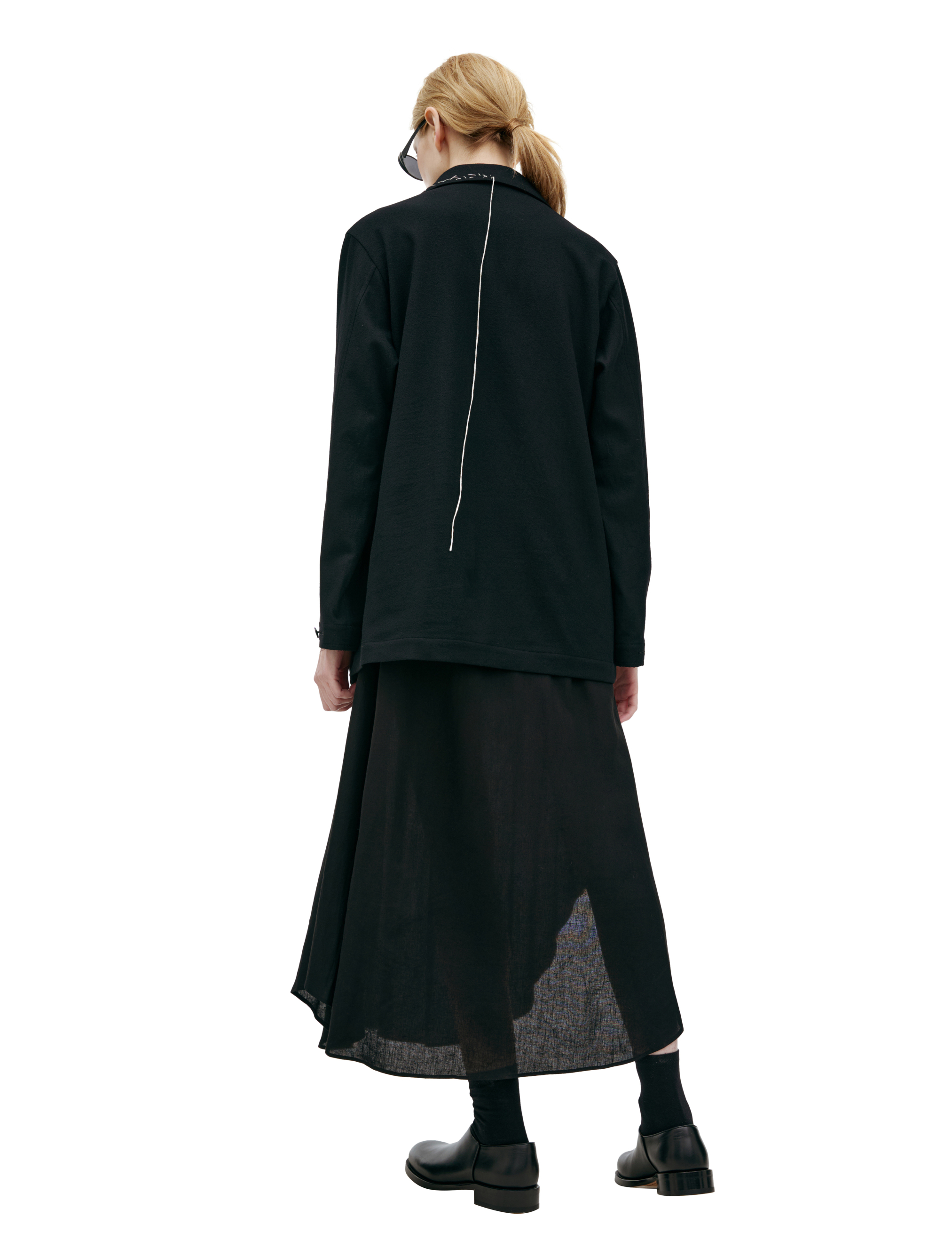 Y's Flannel Jacket With Stitching In Black
