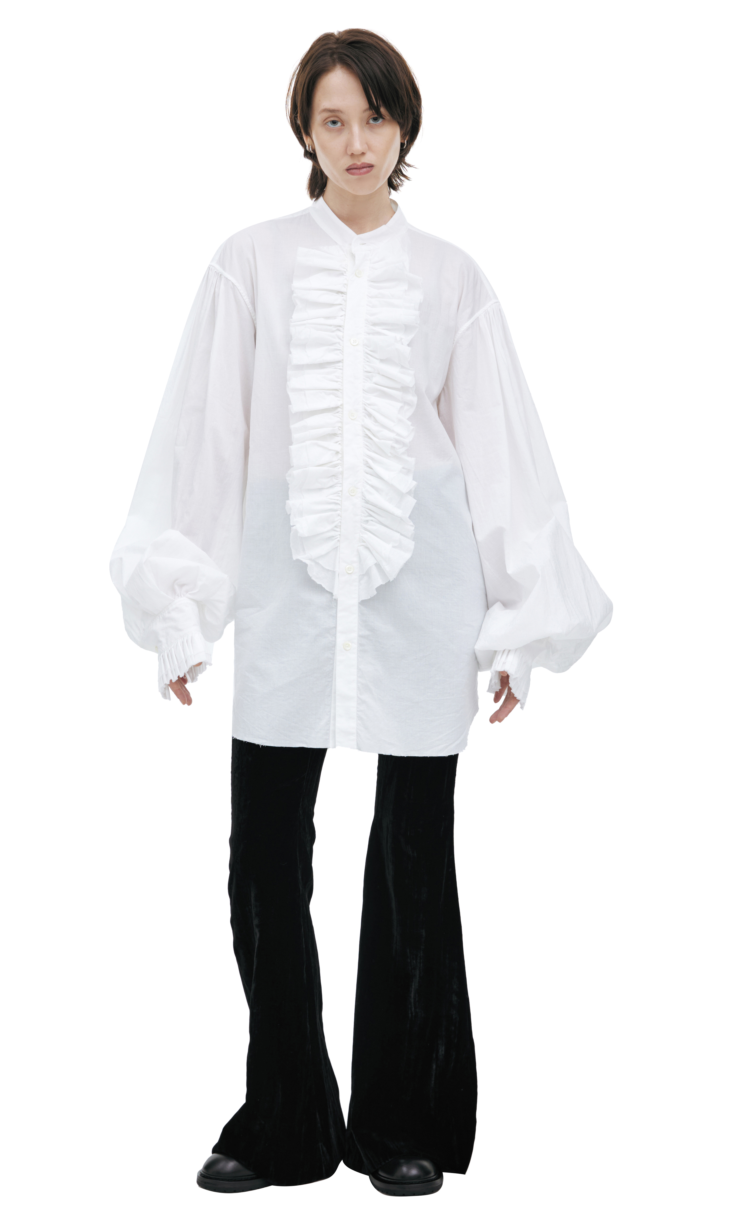 Ann Demeulemeester Cotton shirt with voluminous ruffles on the collar