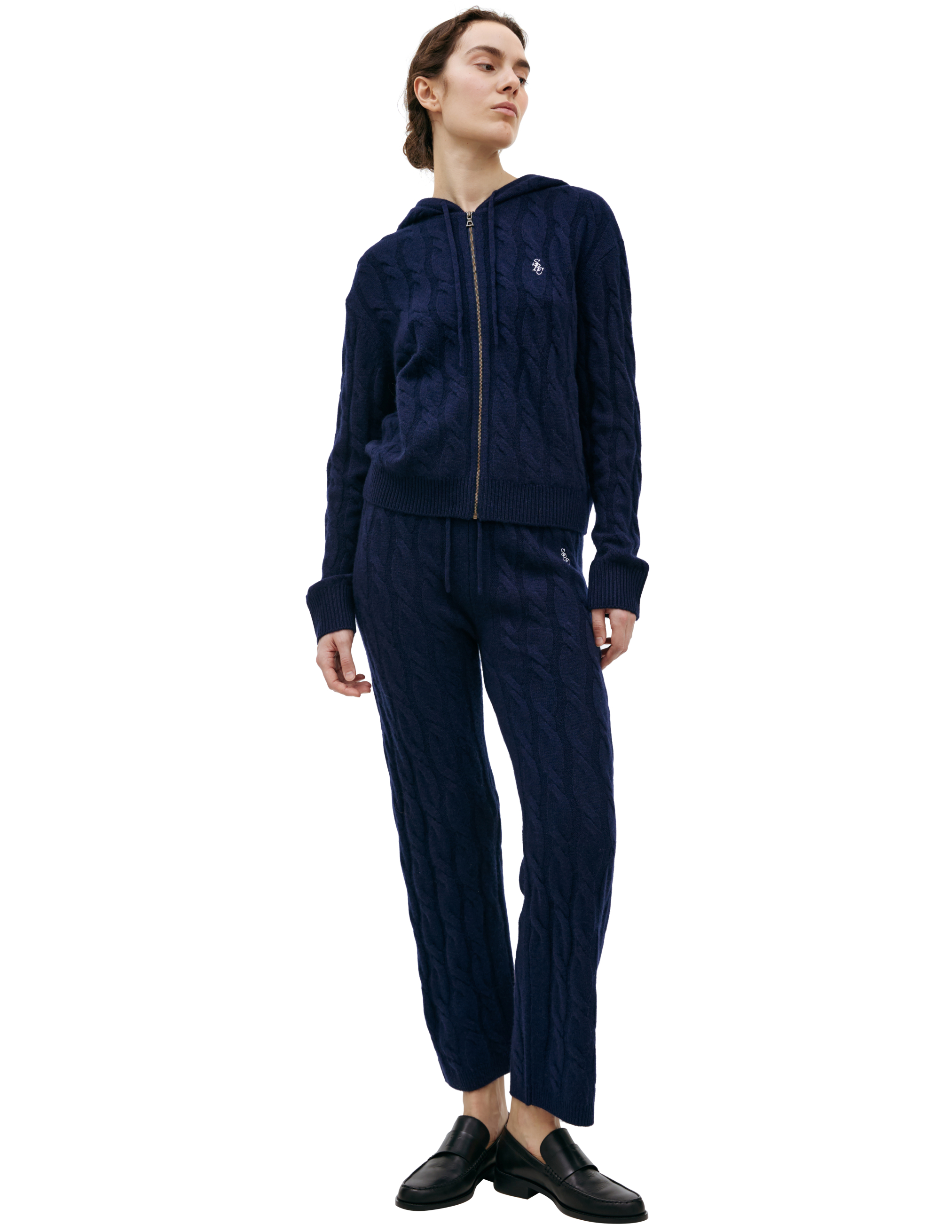 Sporty And Rich Coarse-knit Cashmere Hoodie In Navy Blue