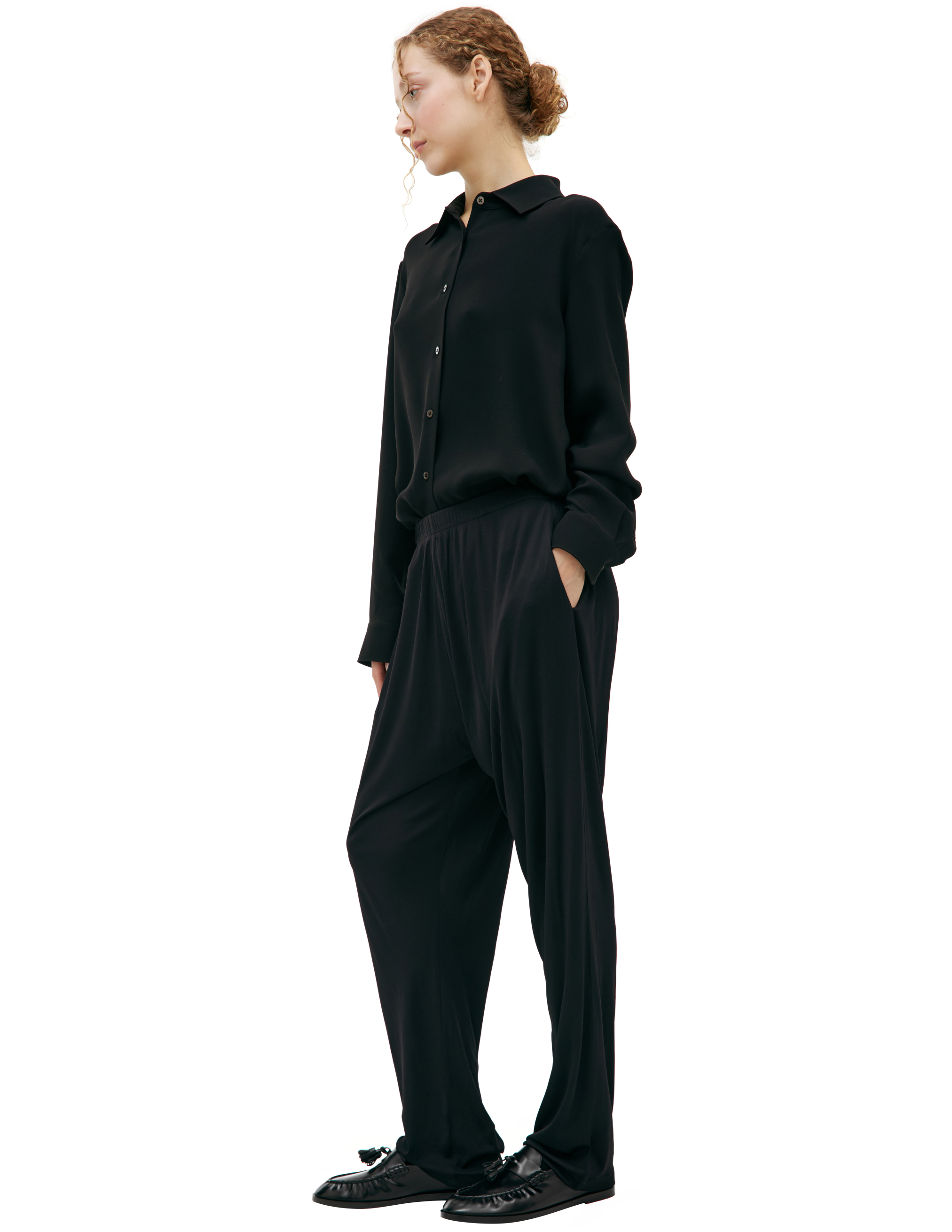 The Row Black Viscose Trousers In Black