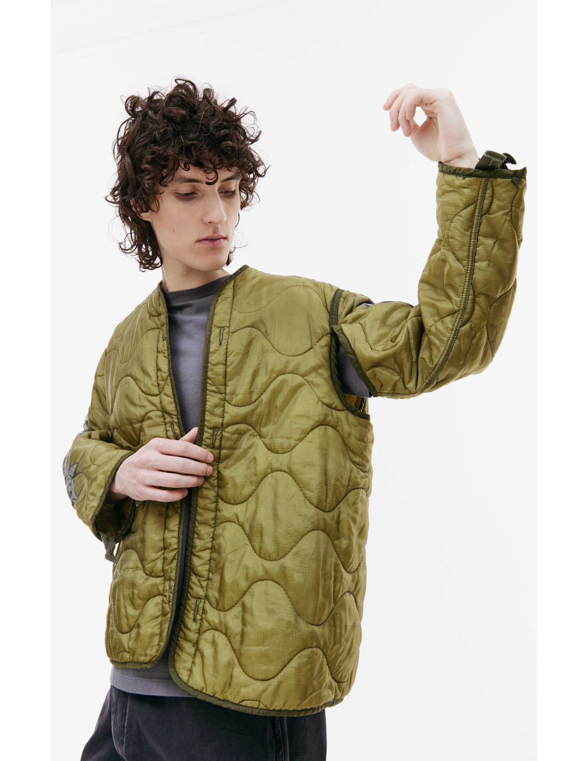 Shop Children Of The Discordance Quilted Jacket With Graffiti Print In Green