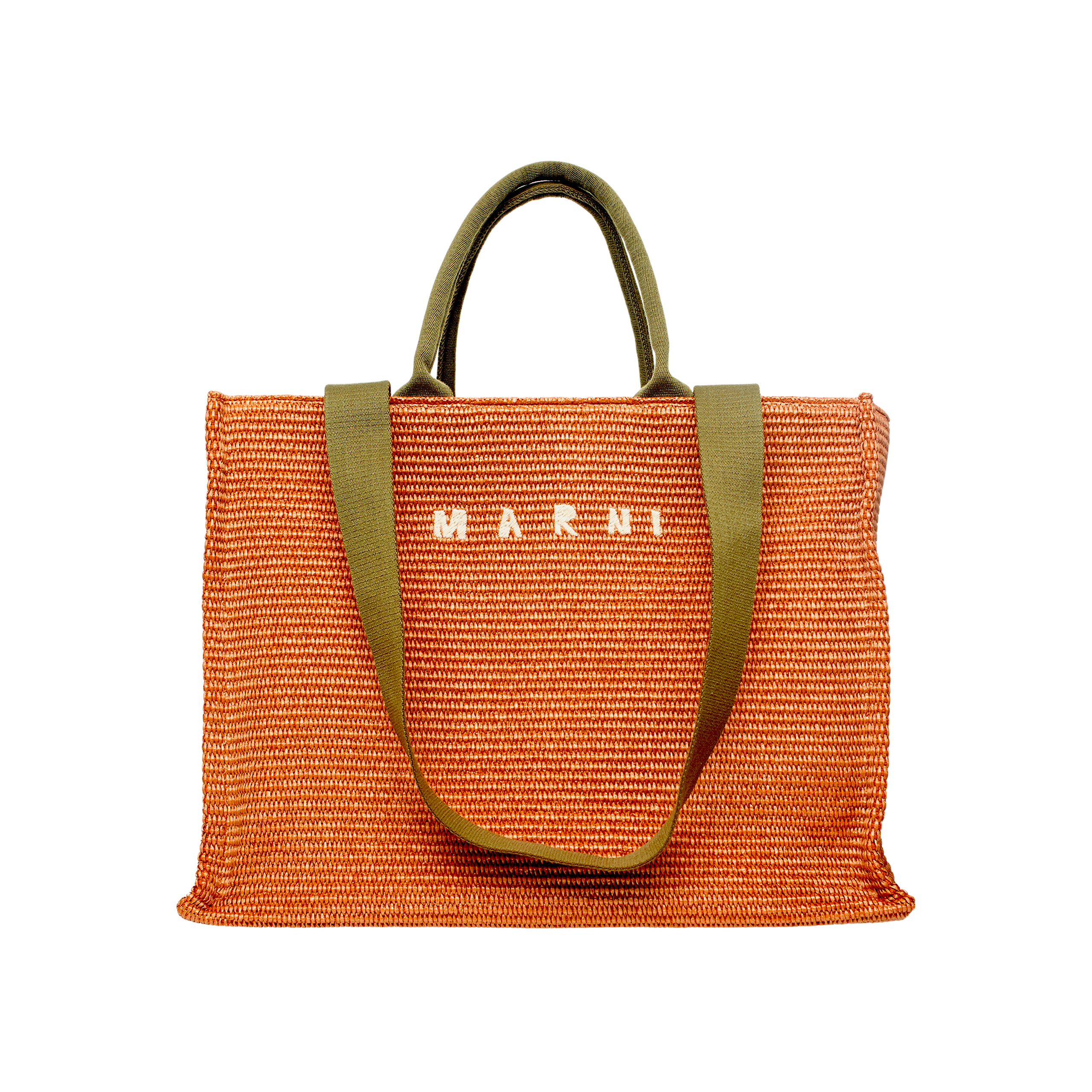 Marni Large Raffia Tote Bag In Orange