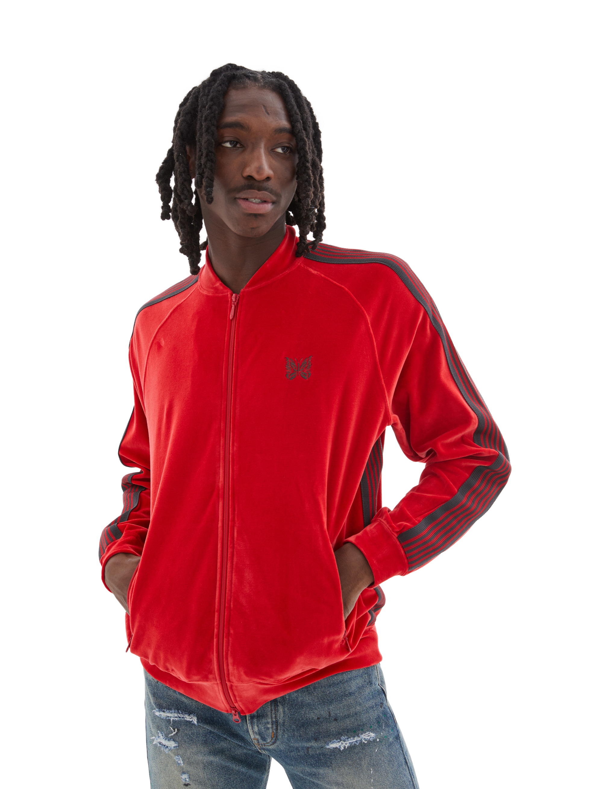 Needles Zip-up Velour Track Jacket In Red