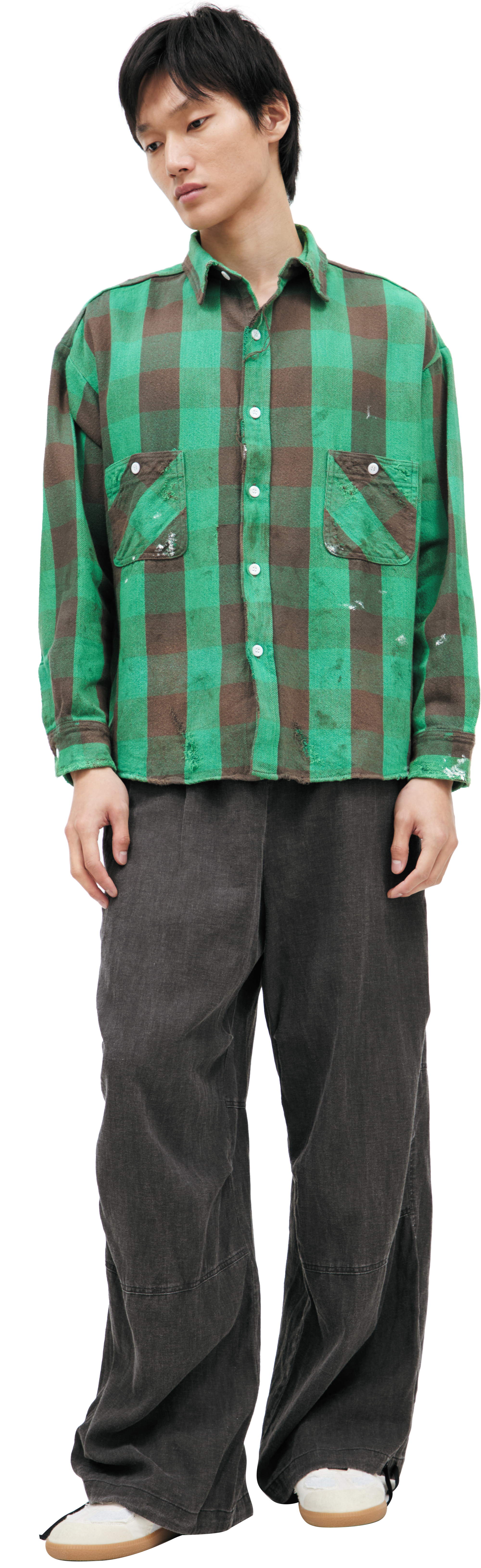Buy Saint Mxxxxxx men green oversize plaid shirt for $673 online