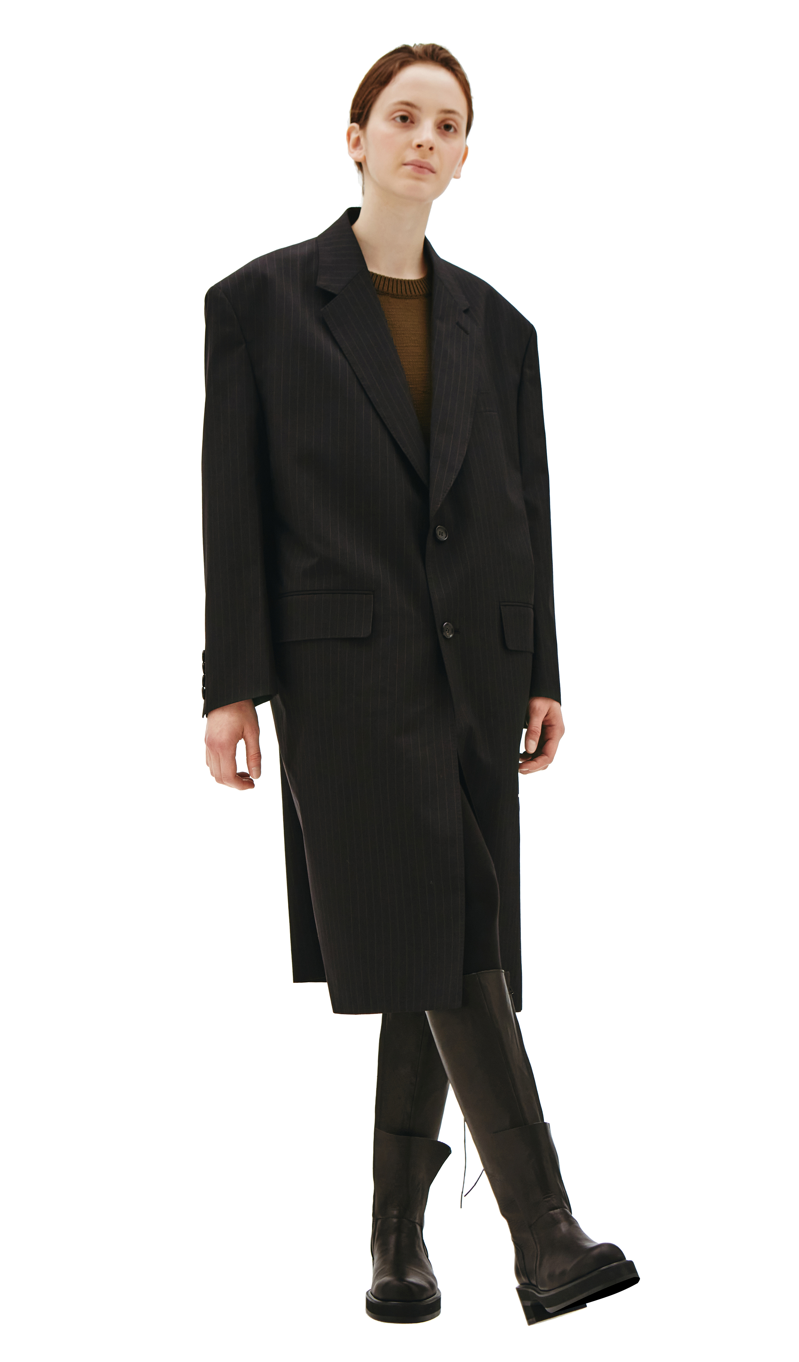【関税込み】Junya Watanabe ブラック ウール ストライプ コート Buy Junya Watanabe women black oversized stripe coat for