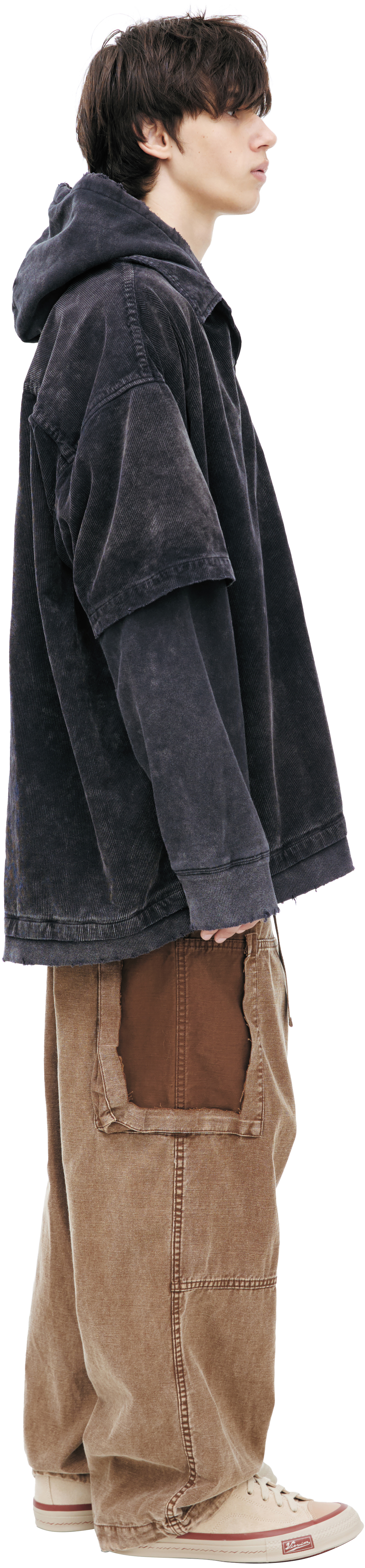 Buy Maison Mihara Yasuhiro men grey zippered corduroy shirt for