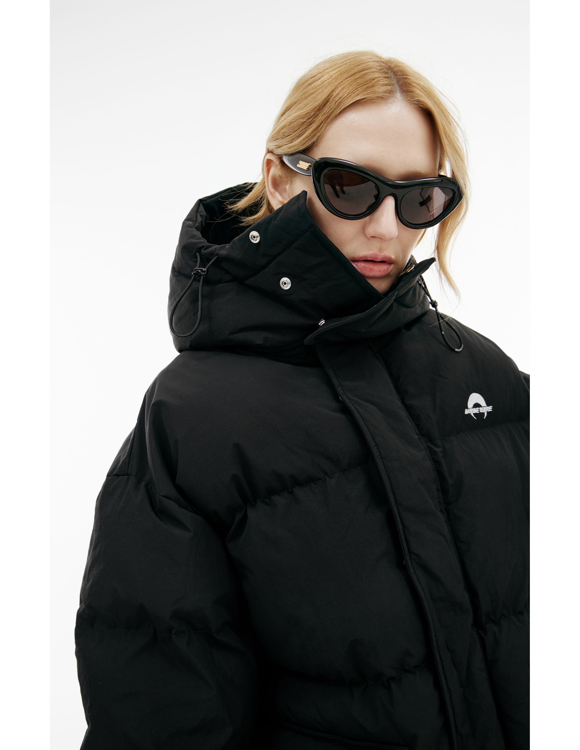 Marine Serre Down Jacket With Logo In Black
