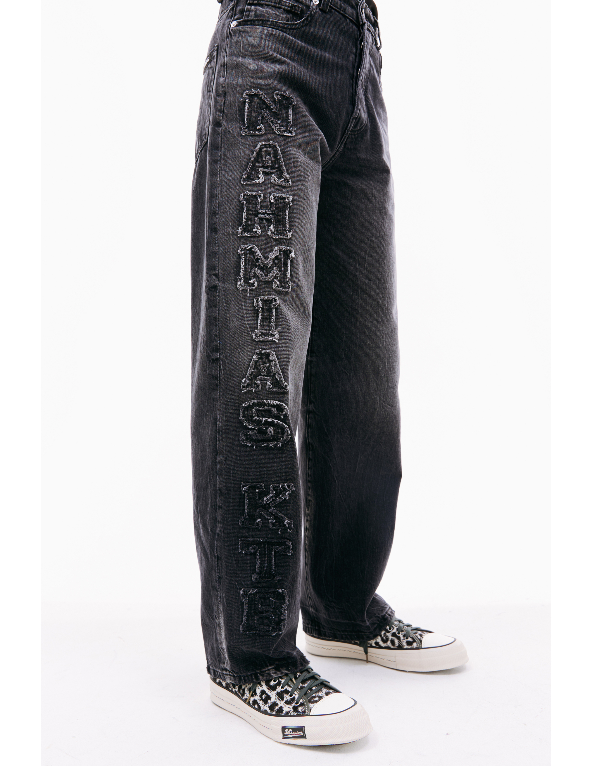 Shop Nahmias X Kodak Black Logo-patch Wide Leg Jeans In Grey