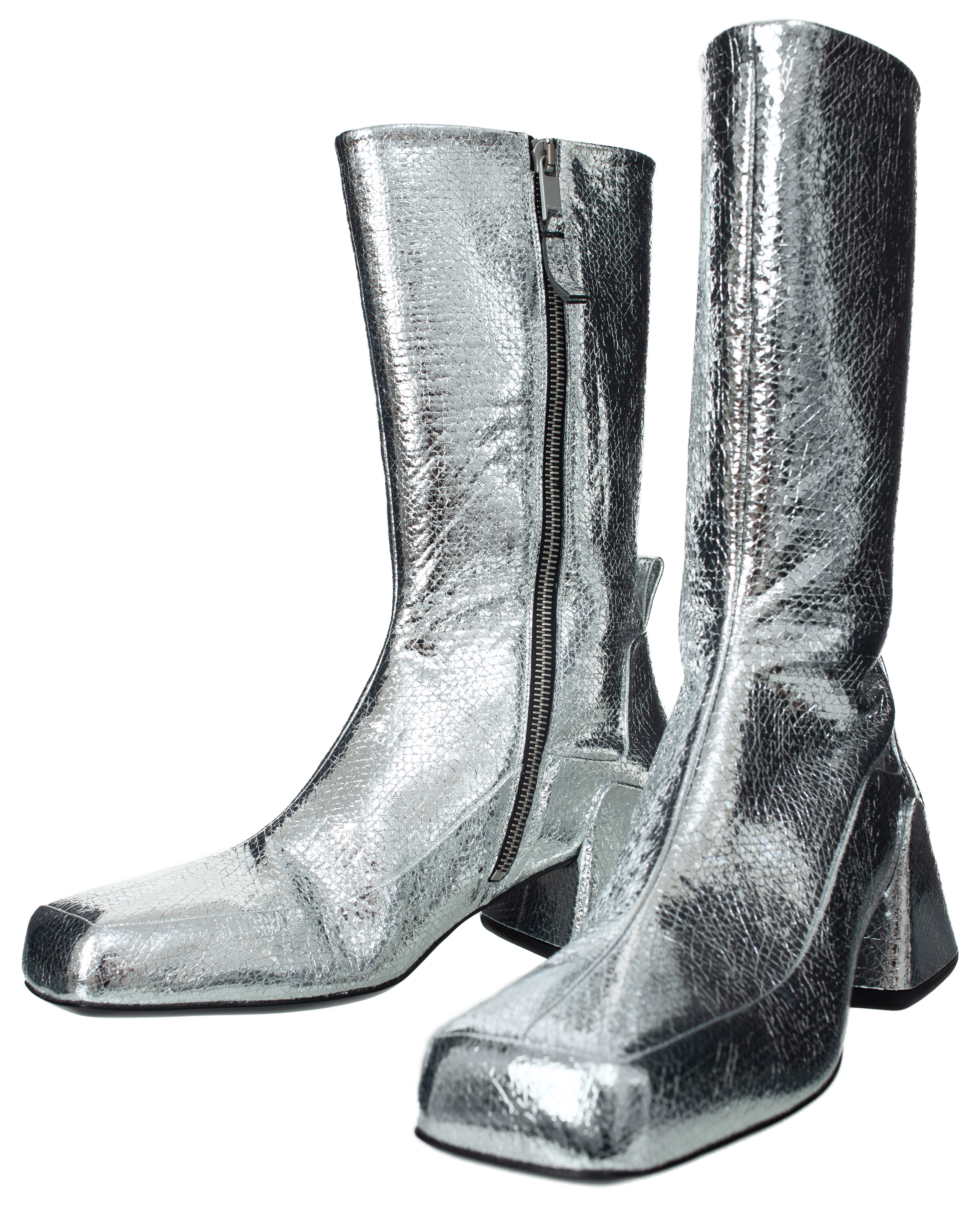 Silver leather ankle boots