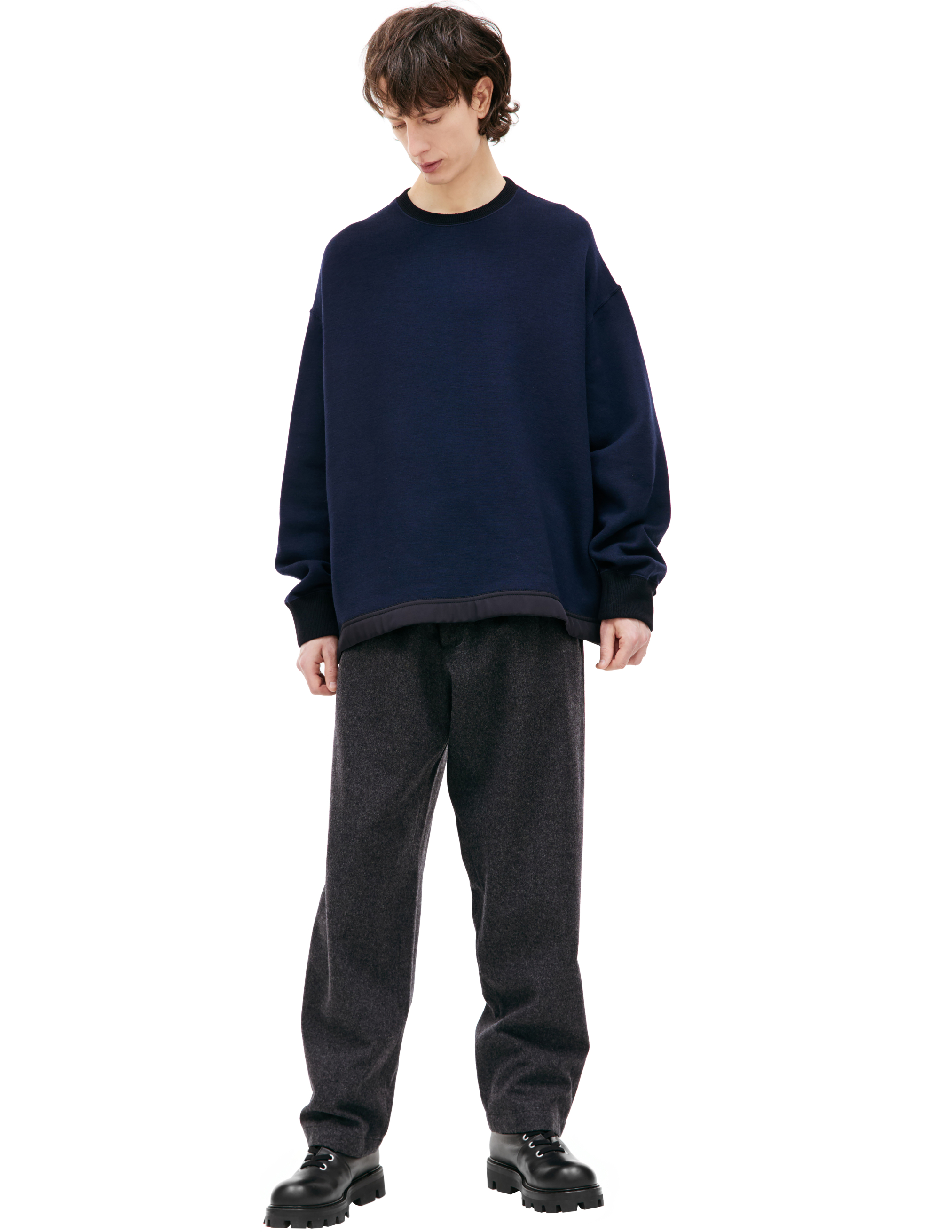 Shop Jil Sander Combo Sweatshirt With Slits In Navy Blue