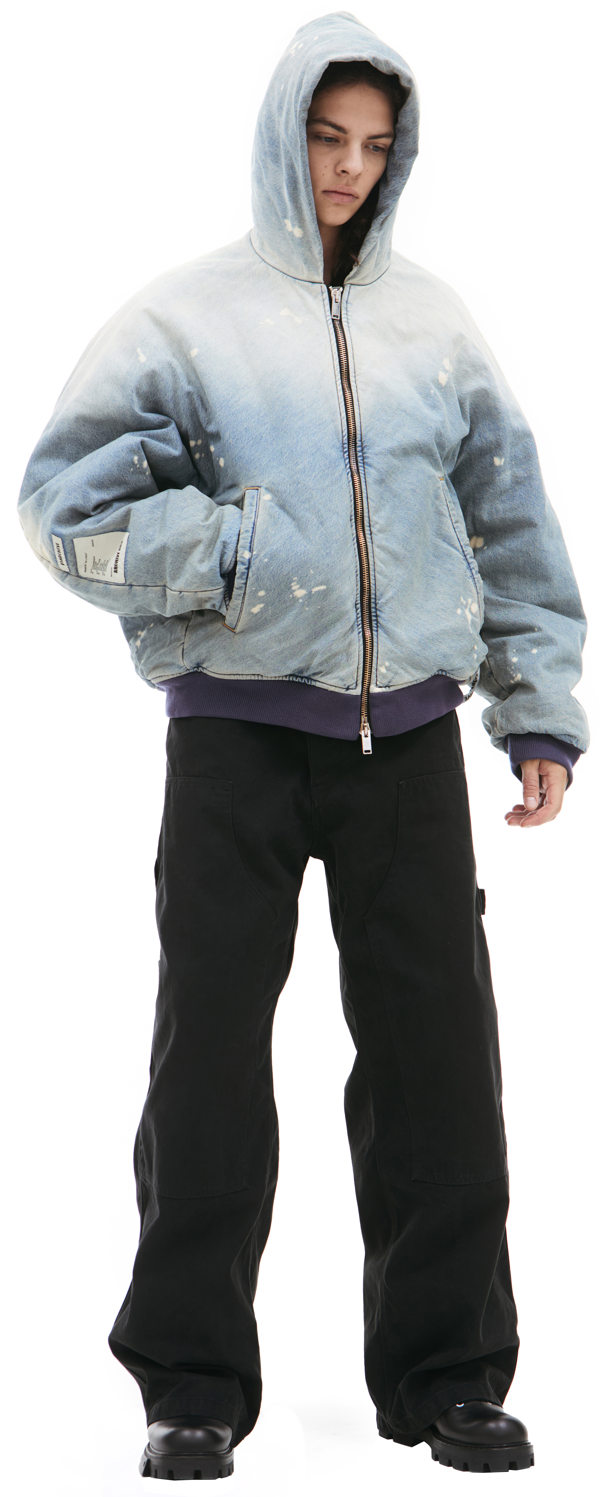 Buy B1ARCHIVE men blue denim hooded jacket for $1,575 online