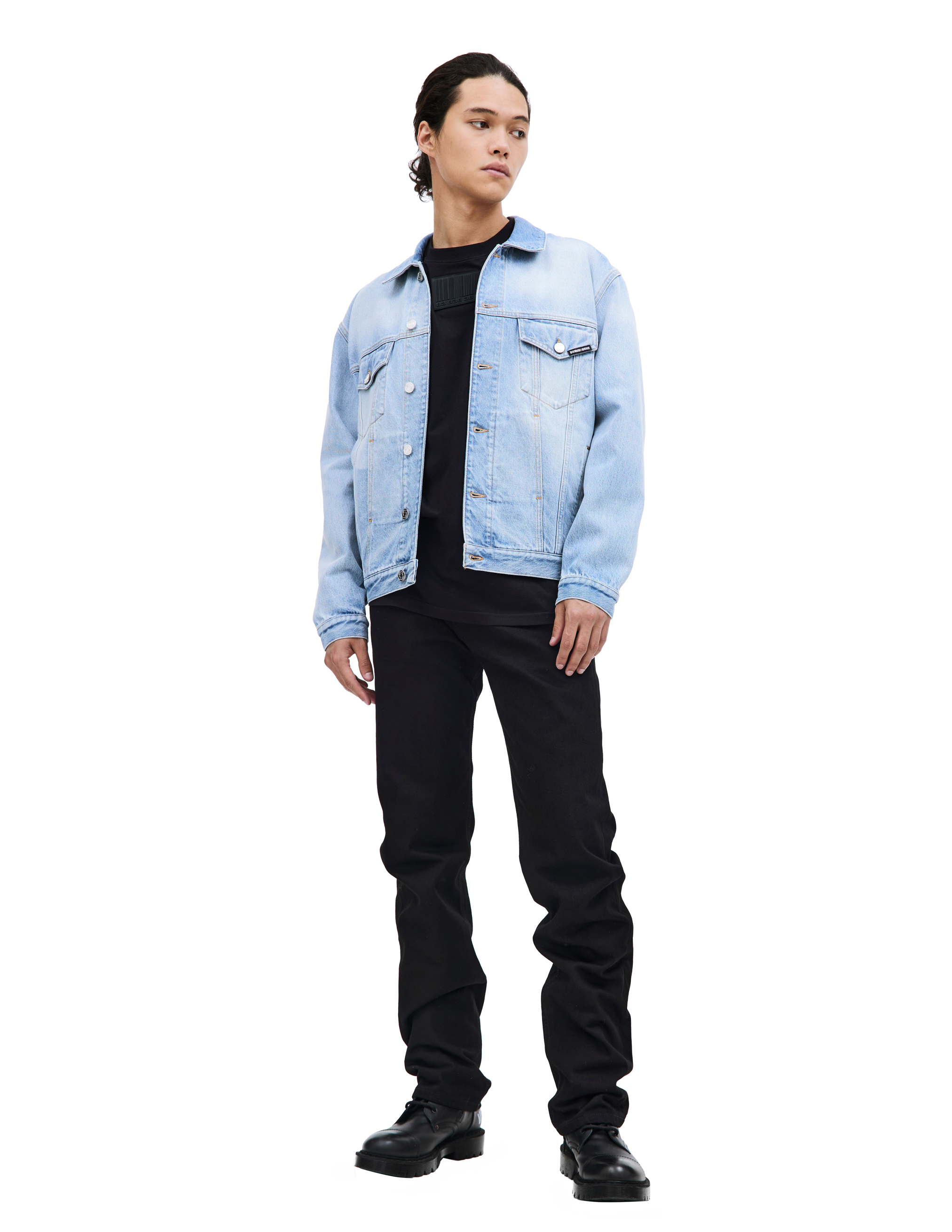 Shop Vtmnts Embroidered Logo Denim Jacket In Blue