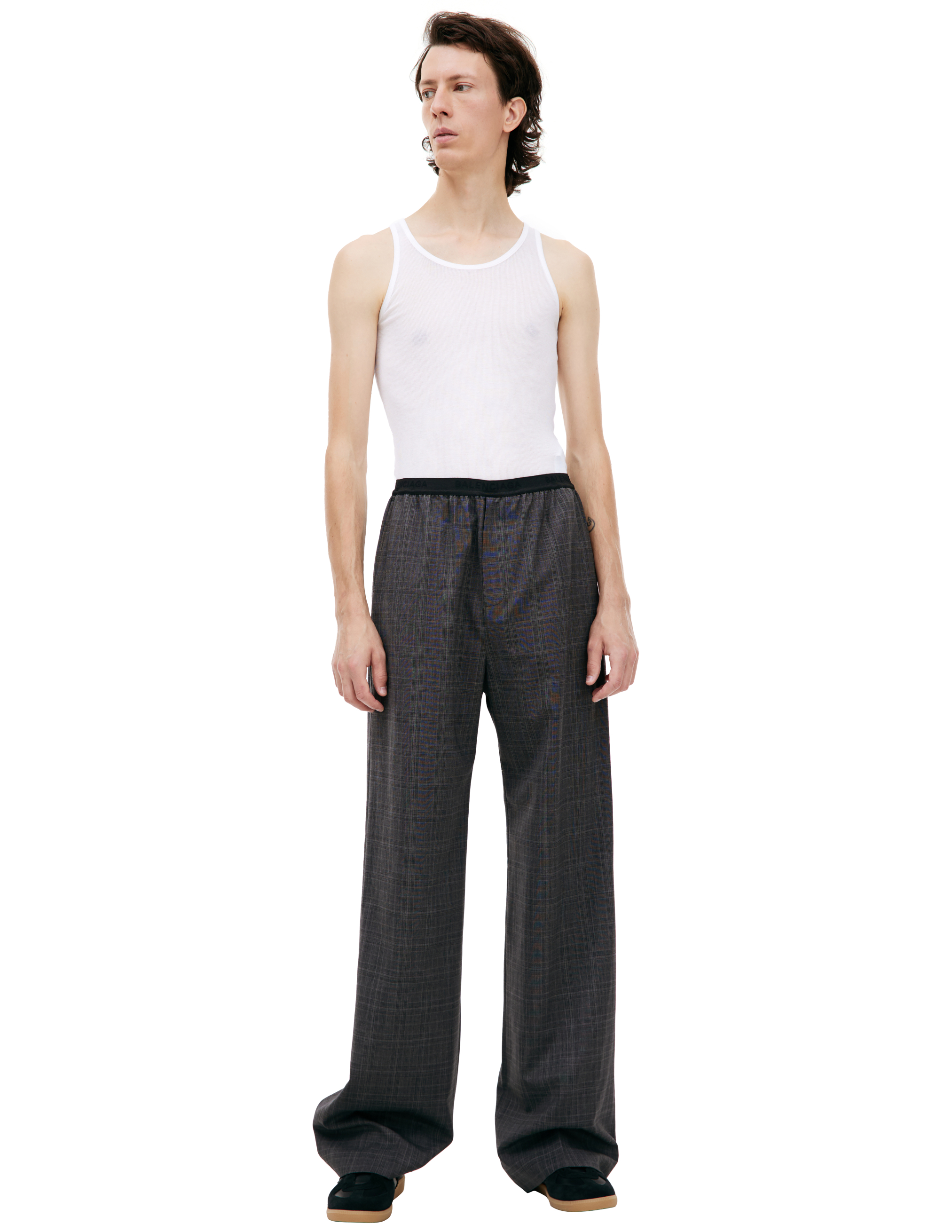 Shop Balenciaga Wool Plaid Trousers In Grey