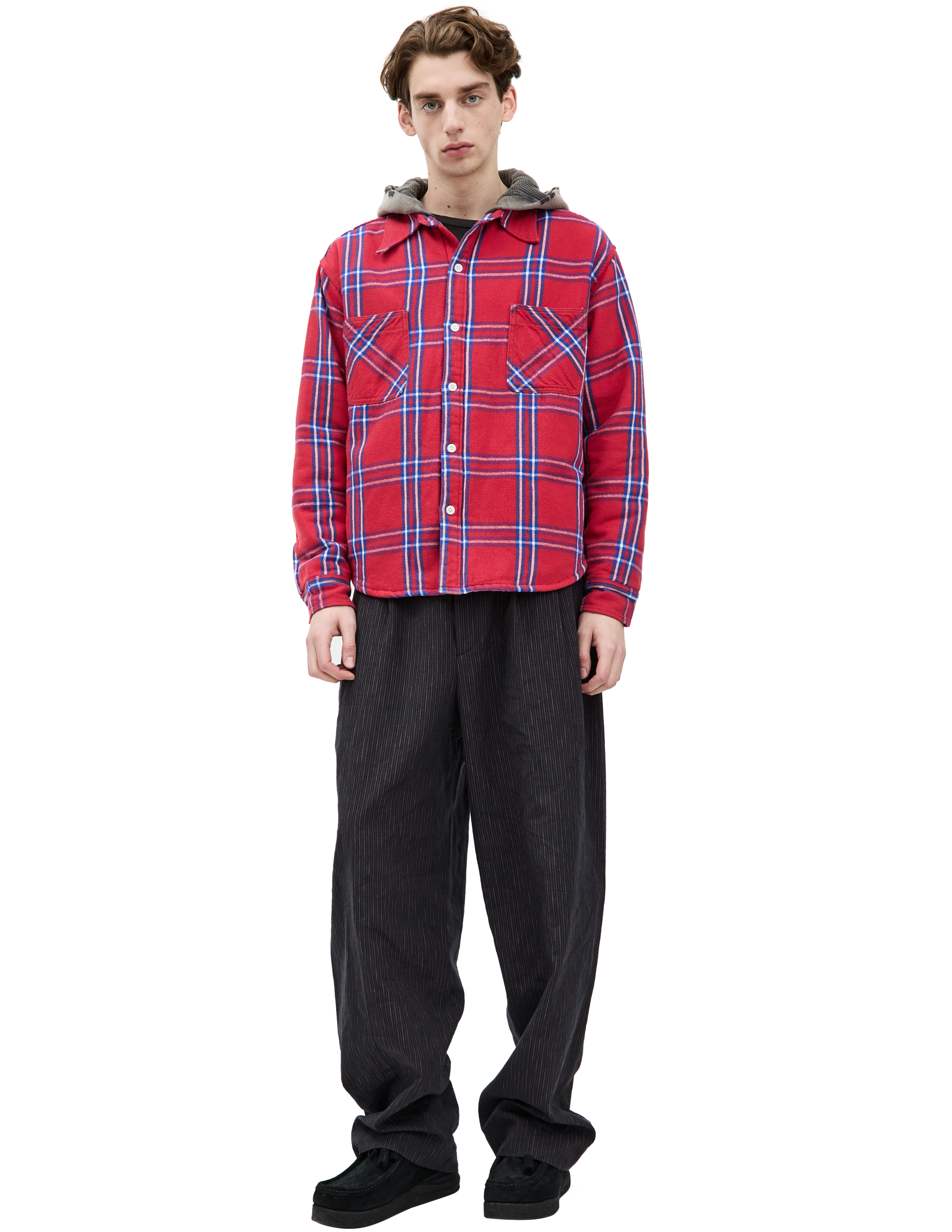 Saint Mxxxxxx Hooded Plaid Shirt In Red