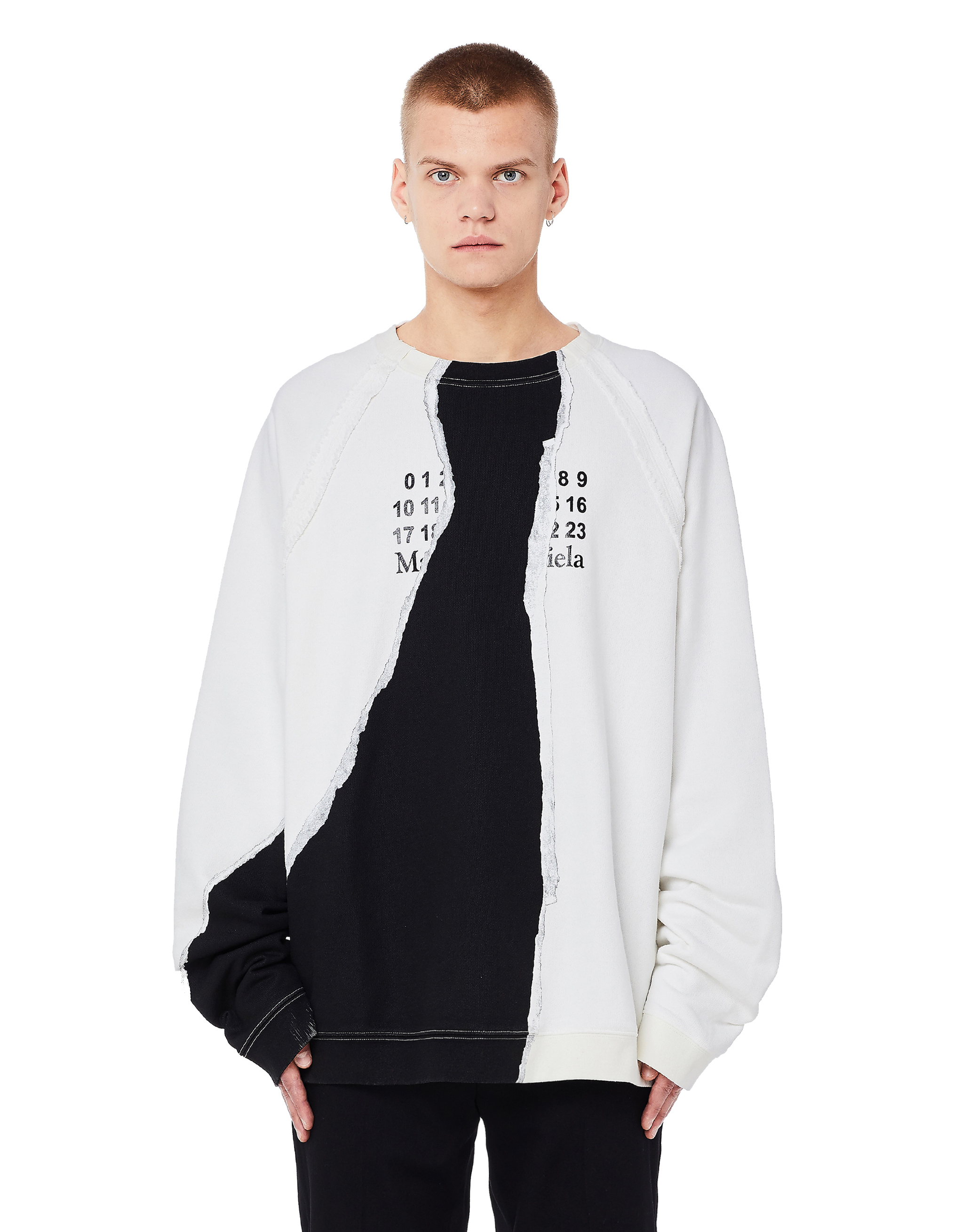 Buy Maison Margiela men black & white printed cotton sweatshirt